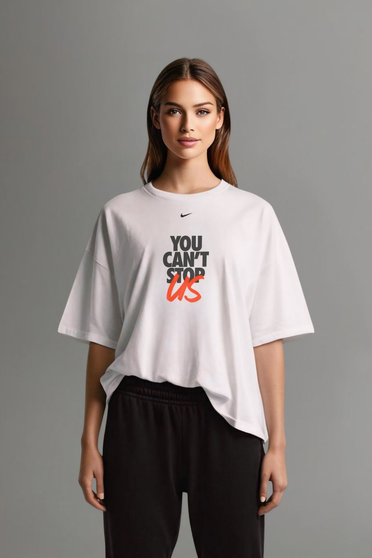 Butik Oversize You Can't Stop Us Pamuk Tasarım T-shirt - Rahat ve Şık