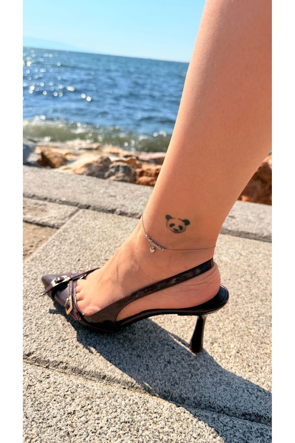 Moonjy Çelik Silver Dorika Detaylı Kalp Charm'lı Heartlet Halhal