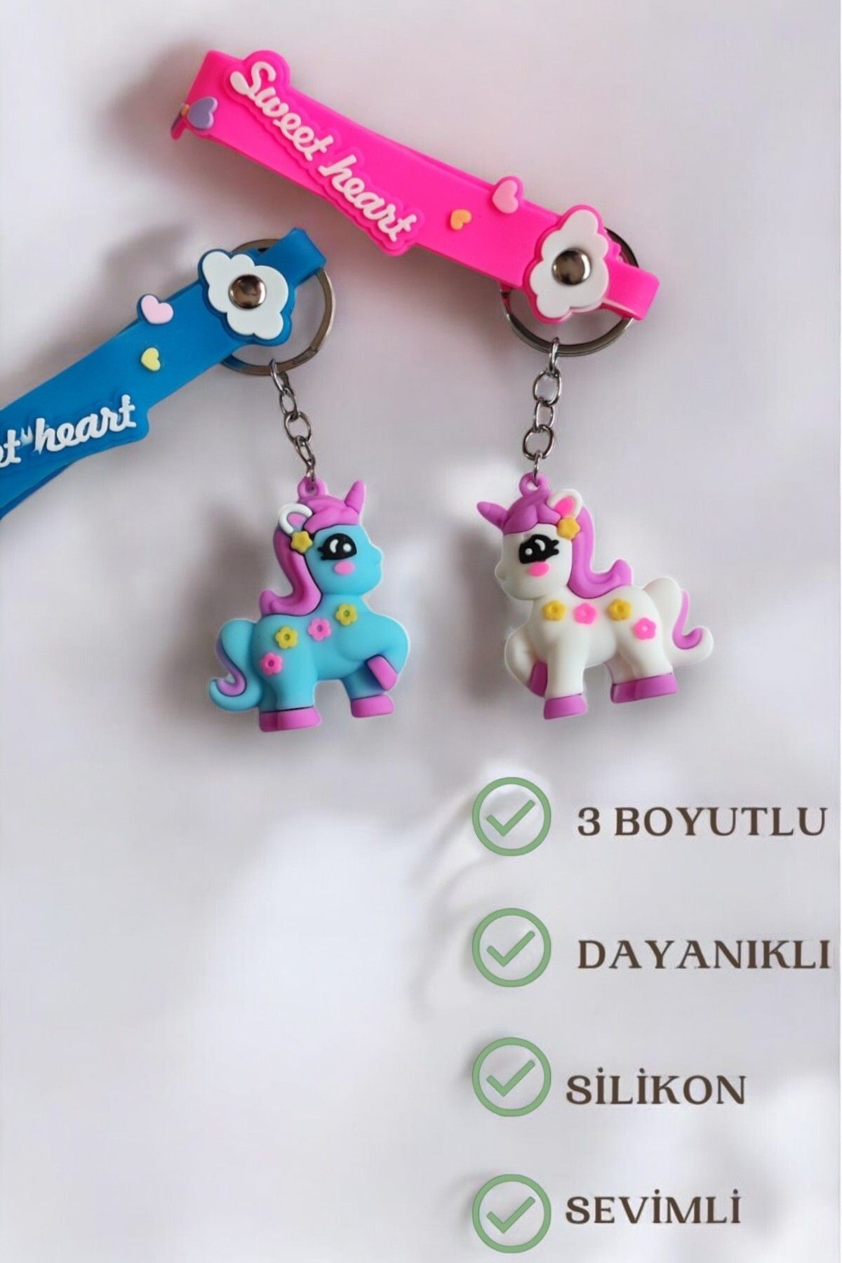 Lynare 2'Lİ Unicorn 3D Silikon Anahtarlık Ve Çanta Süsü 3 Boyutlu