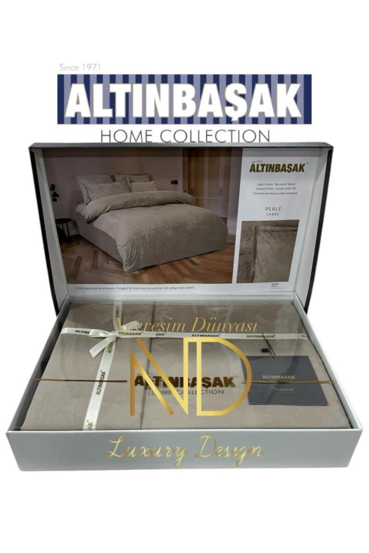 merland benvecocuk Jakarlı Saten Çift Kişilik Nevresim Takımı Perle Sabre
