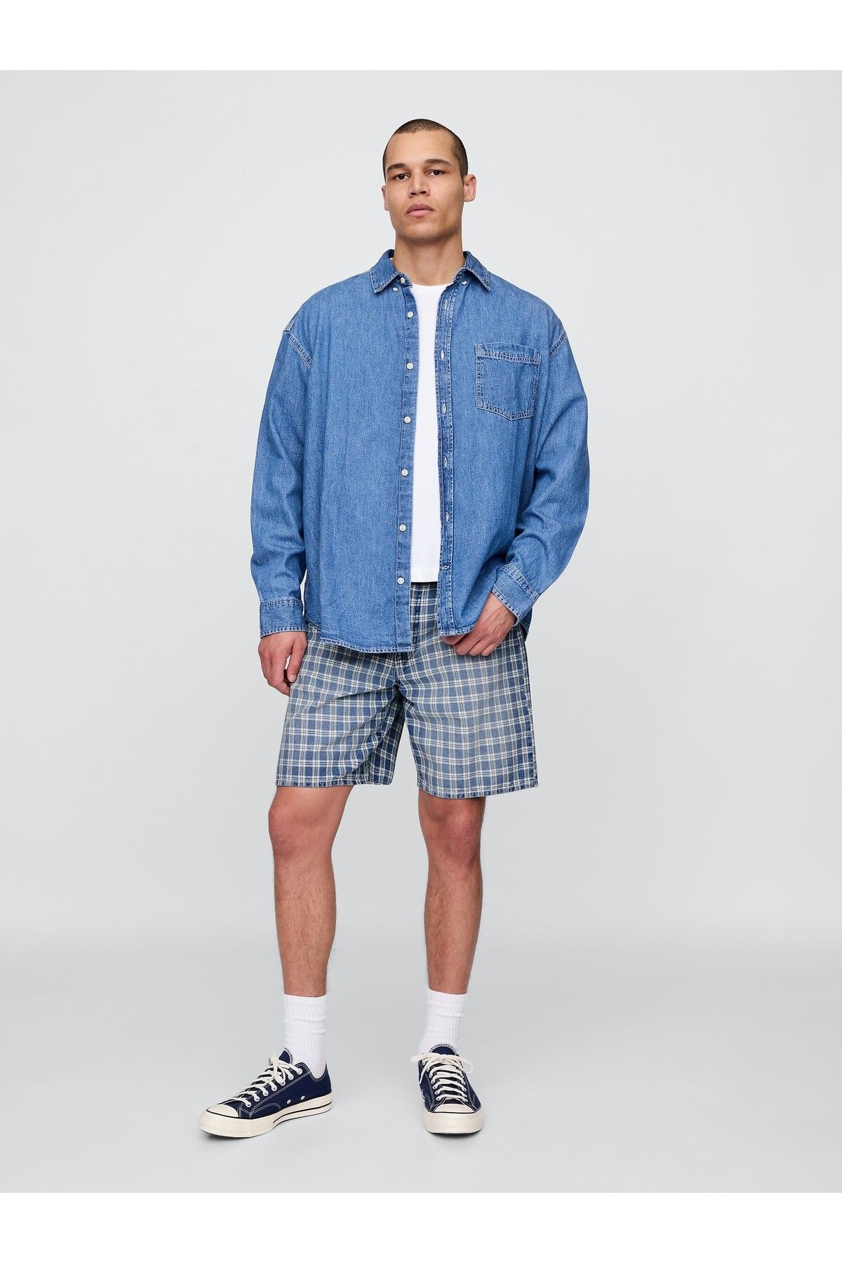 GAP Erkek Açık Mavi '90s Loose Denim Kareli Şort