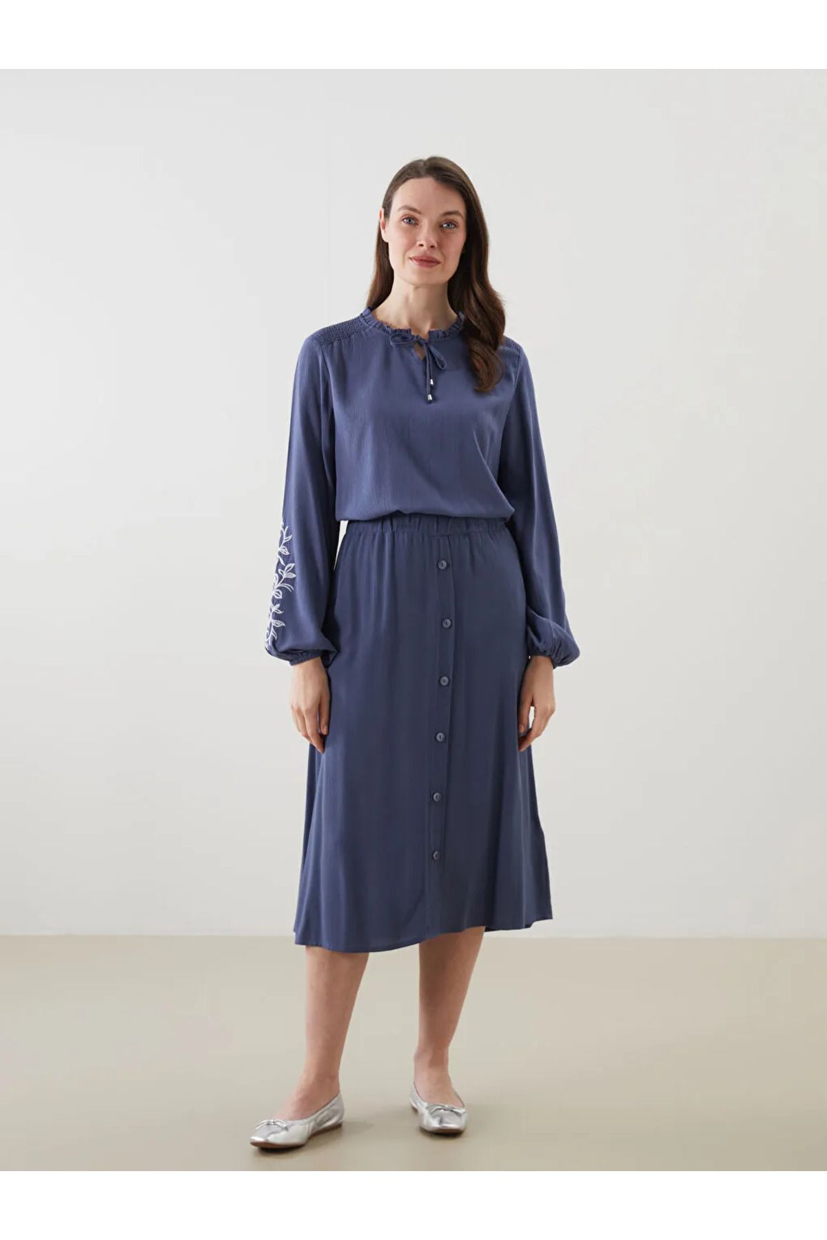 LC Waikiki LCW Grace Indigo Beli Lastikli Kadın Etek