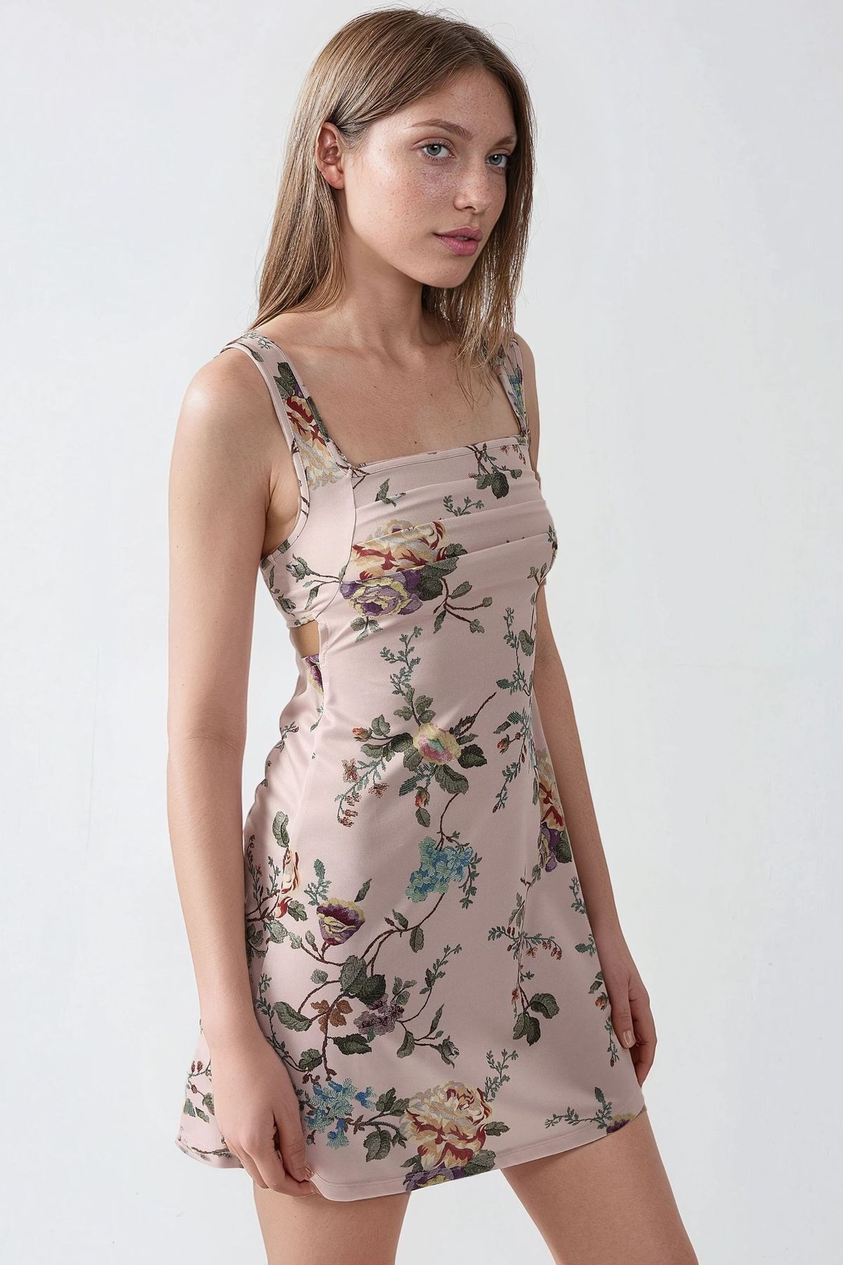 Hiccup-Mini rochie elastică din Lycra cu model cu guler pătrat 5