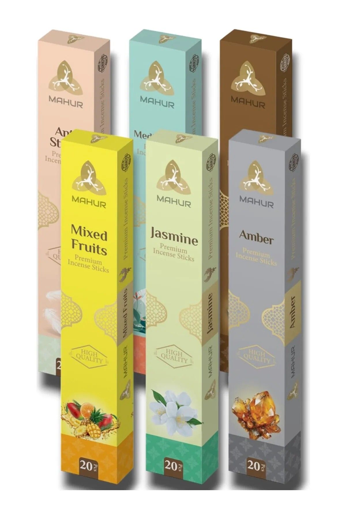 MAHUR Wooduree gıft 6 Farklı Aroma 120 Adet Çubuk tütsü Amber,sandal,meditasyon,antistres,yasemin,karışık