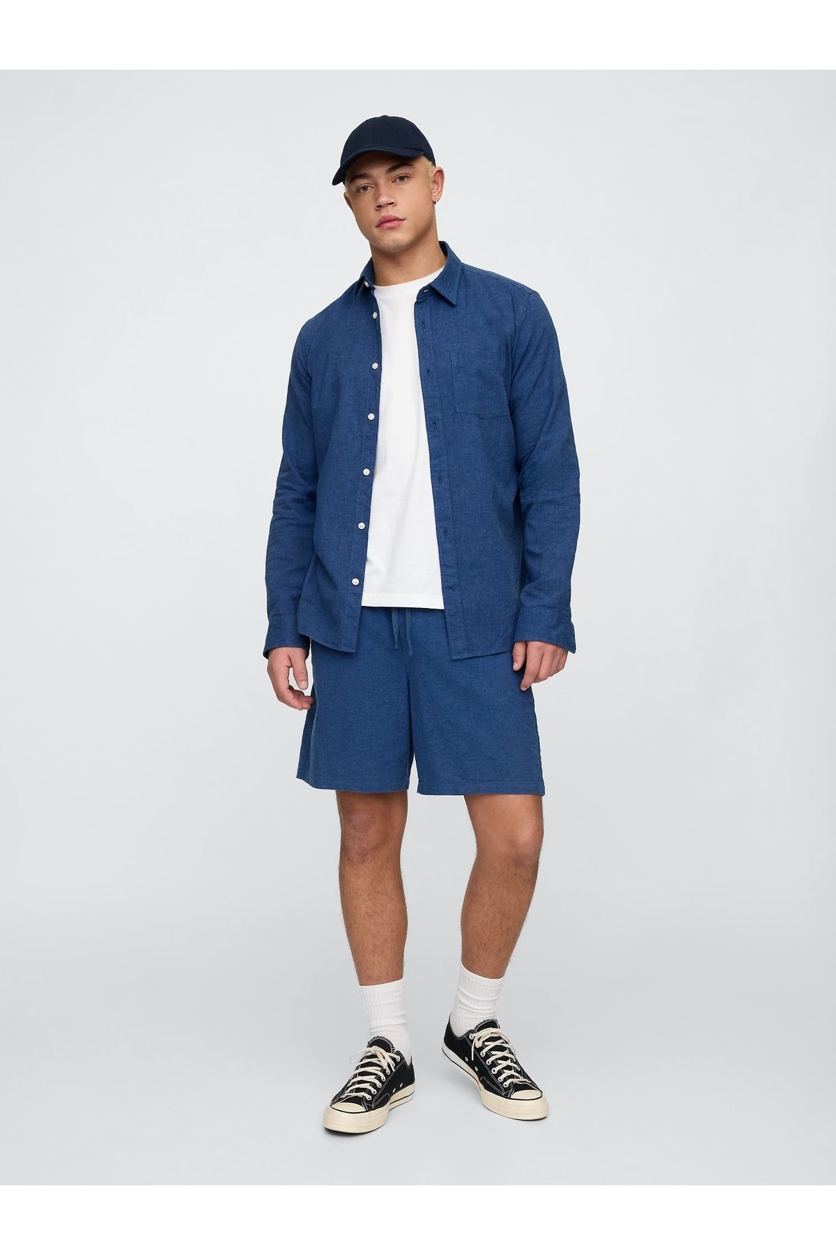 GAP Erkek Koyu Mavi 7" Keten Karışımlı Easy Şort