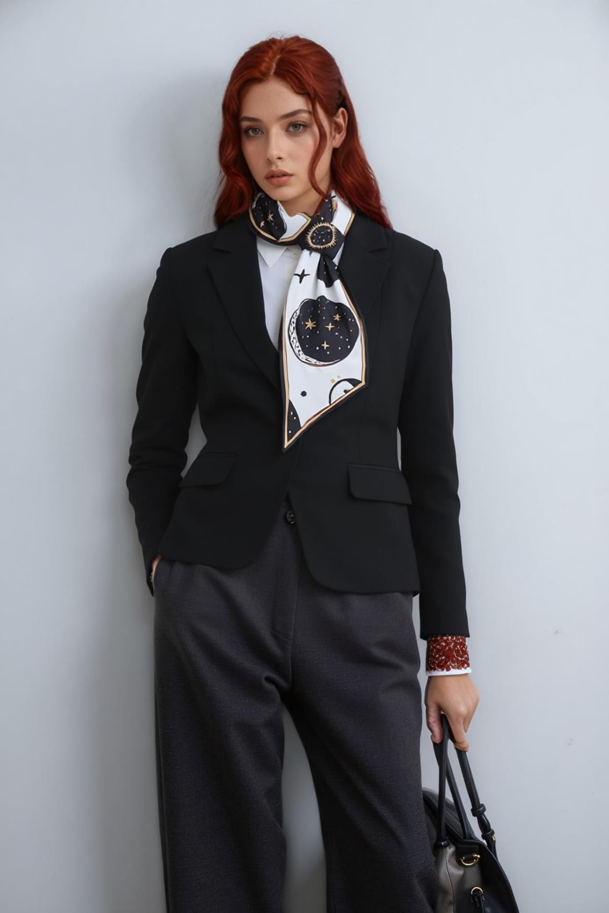 Walkenzo Kozmik Güneş & Gezegen Desenli Şık Kadın Kravat Fular