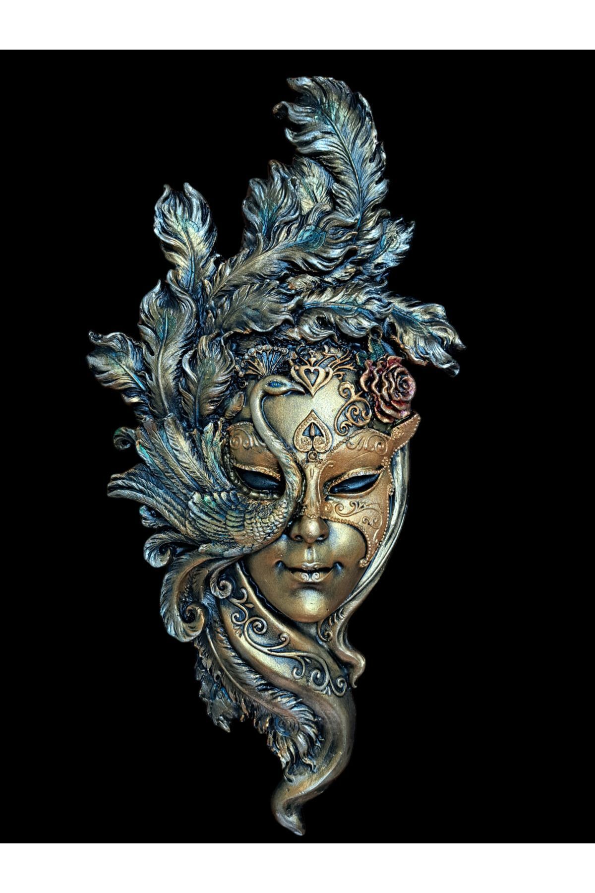 SerenityHaven Tavus Kuşu Maskeli Kadın Duvar Mask Kahve-bronz 50x25