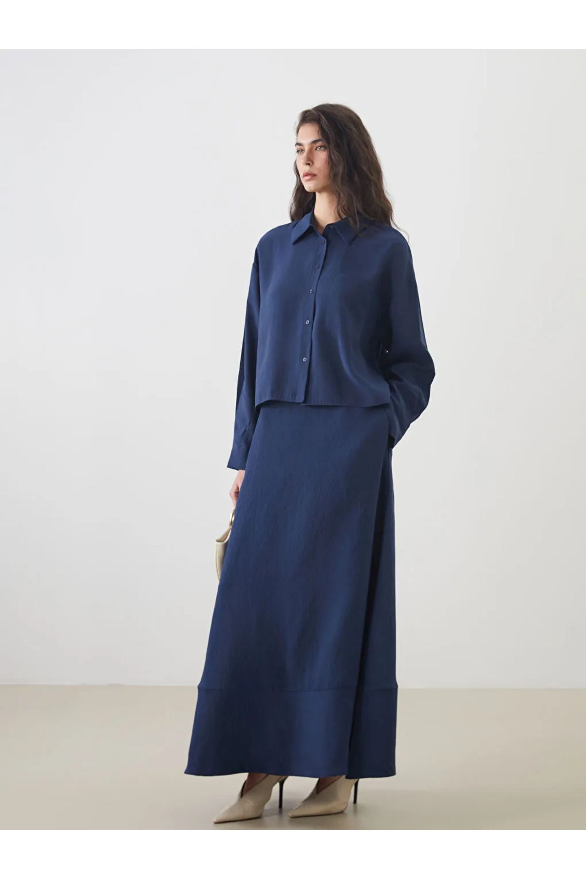 LC Waikiki LCW Modest Lacivert Beli Lastikli Modal Karışımlı Kloş Etek