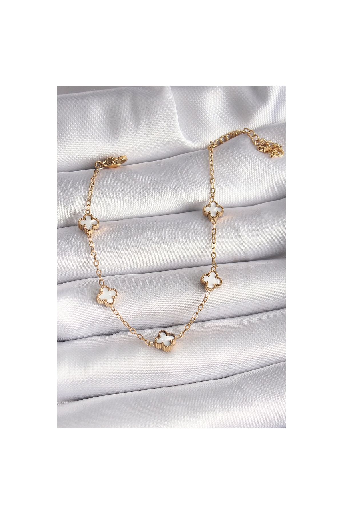 Marsilyan 316L Çelik Gold Renk Beyaz Baby Boy Yonca Model Kadın Bileklik - TJ-BB6476