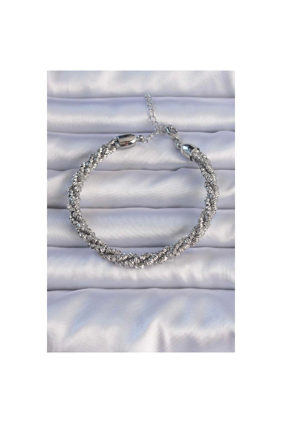 Marsilyan Pirinç Gümüş Renk Sarmal Model Bileklik - TJ-BB6296