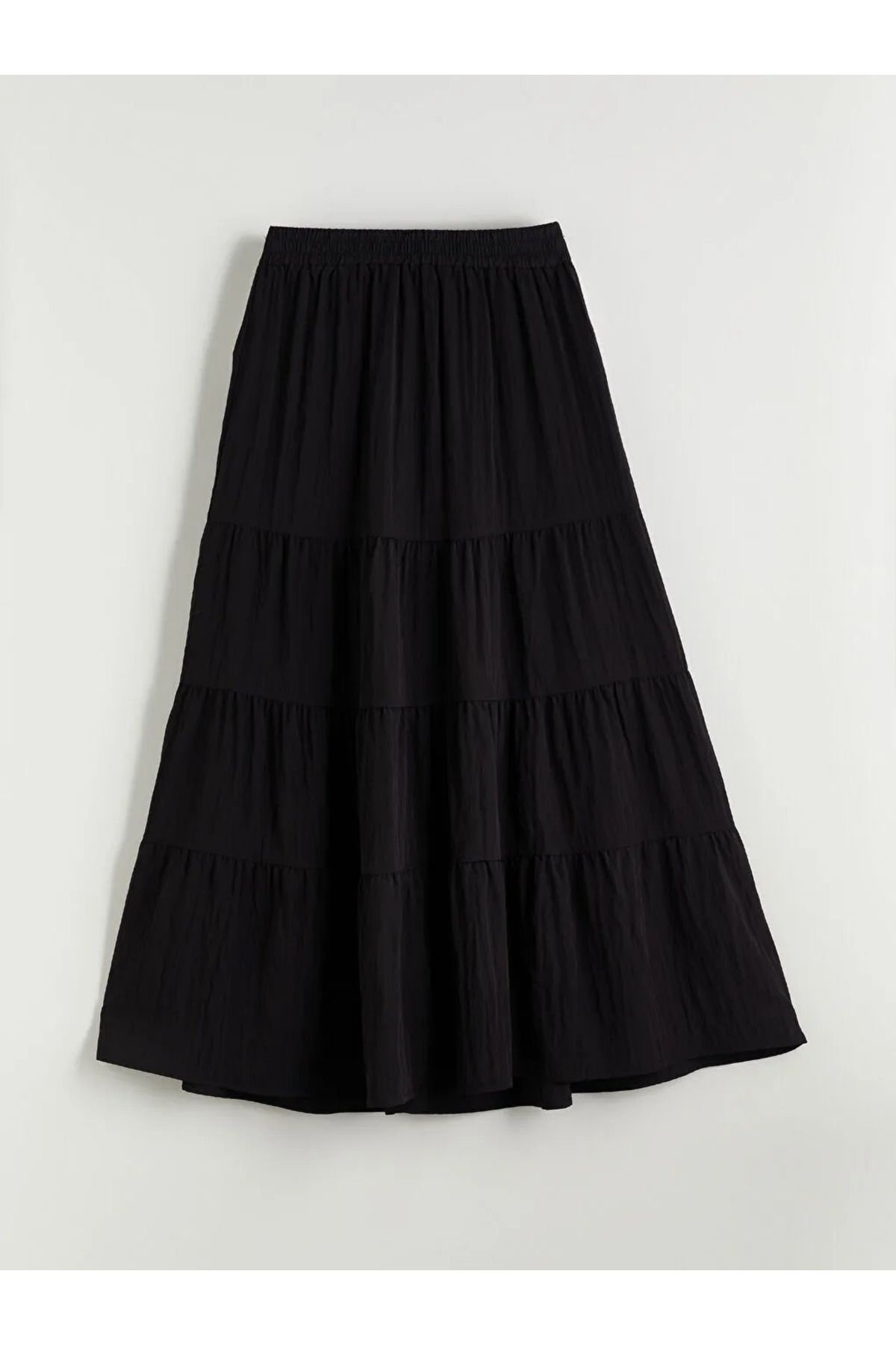 LC Waikiki LCW Modest Siyah Beli Lastikli Katkat Pileli Etek
