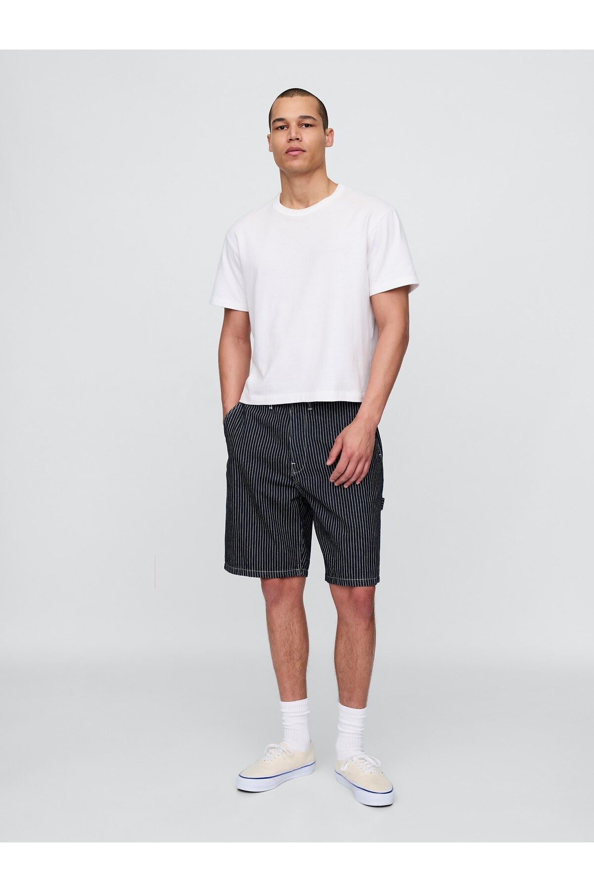 GAP Erkek Lacivert '90s Loose Denim Çizgili Carpenter Şort