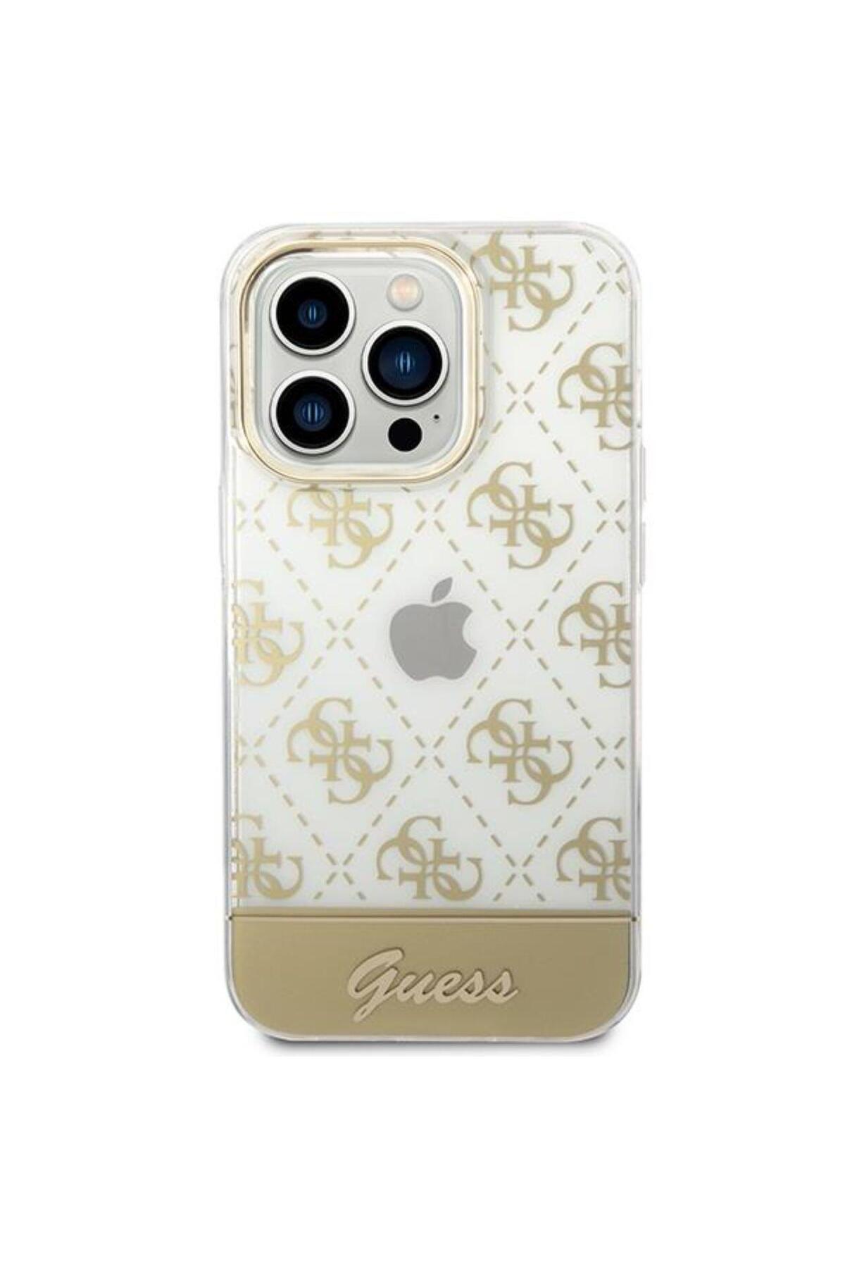 Guess-Peony Glitter Script Logo iPhone 14 Pro Case Gold 2