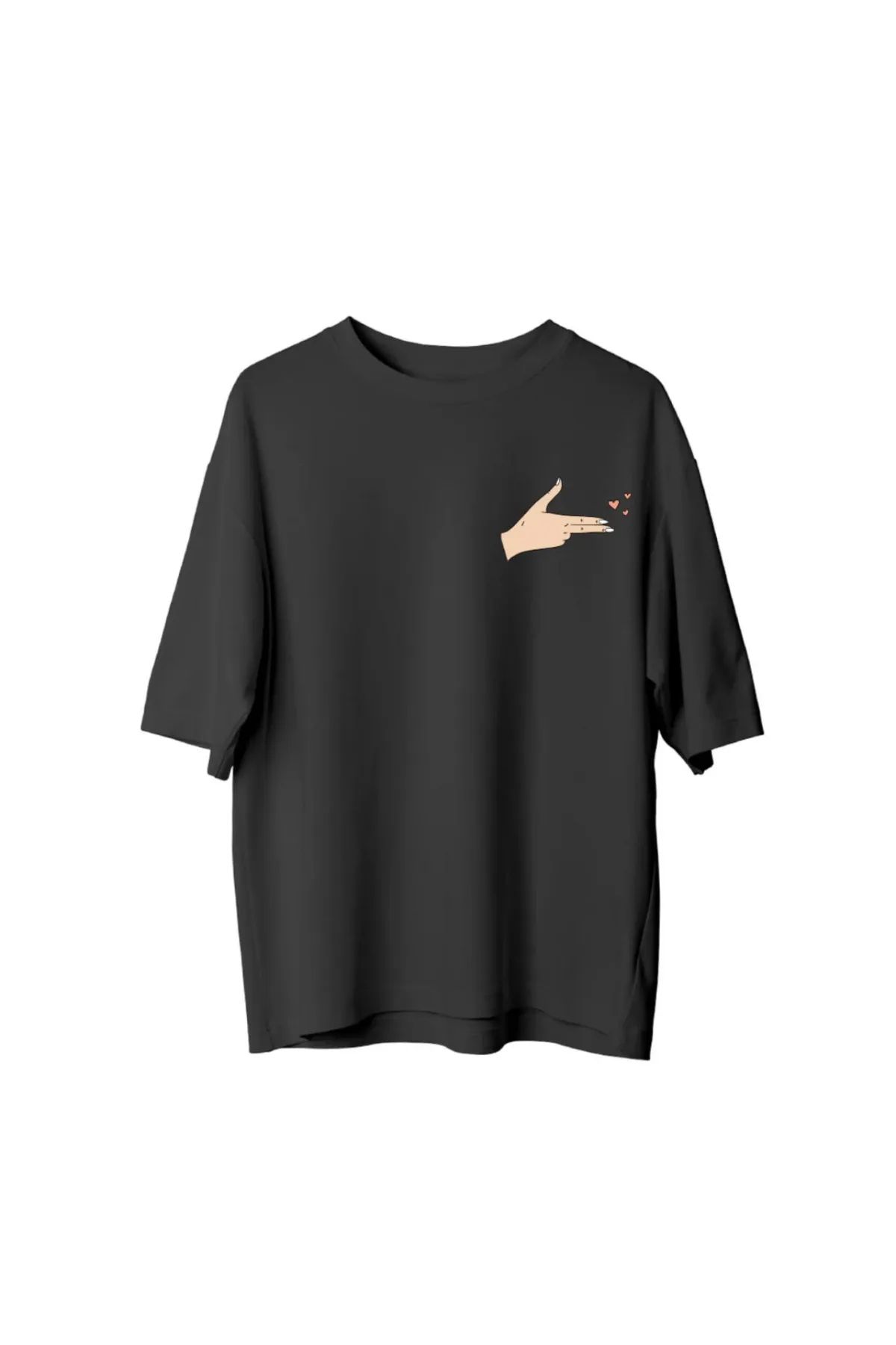 Koklonmoda Unisex Kalpli El Baskılı Oversize T-Shirt