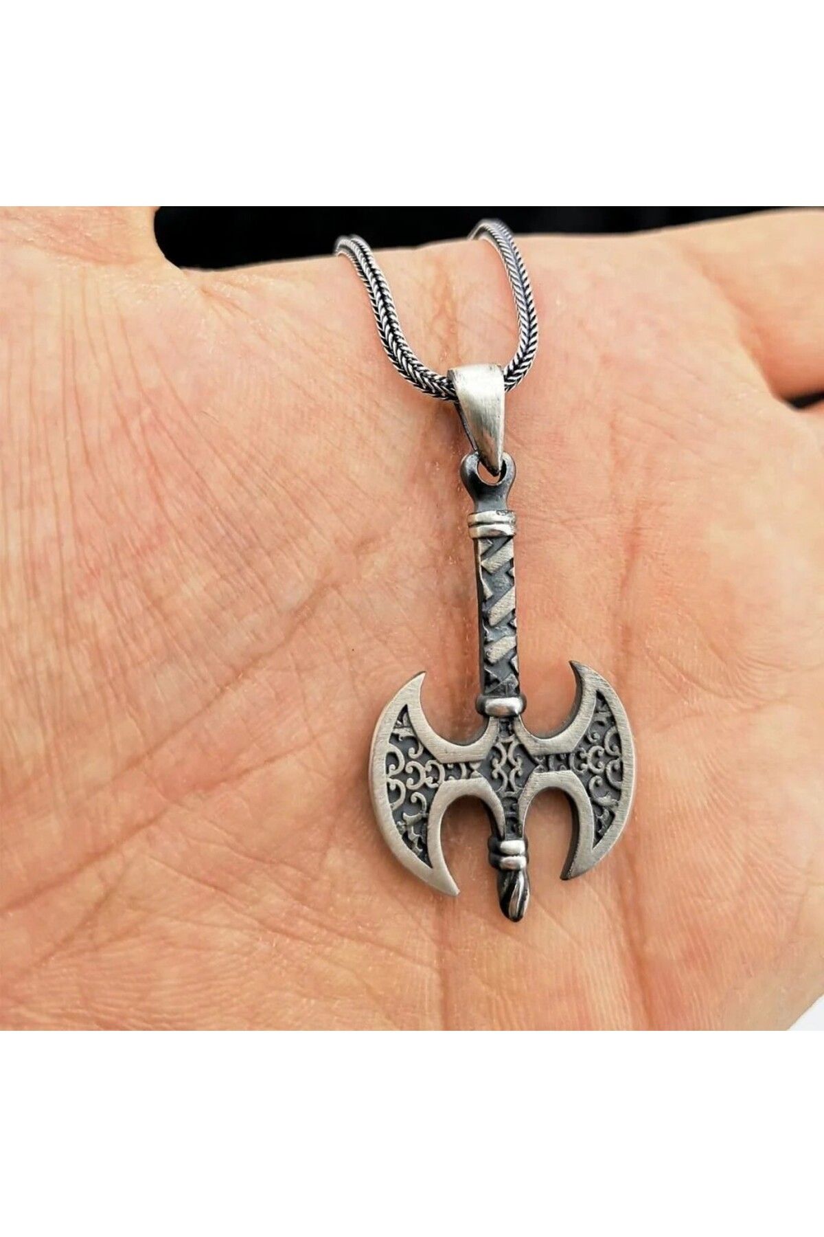 shop Çift Taraflı Balta Tasarımlı 925 Ayar Gümüş Erkek Kolye