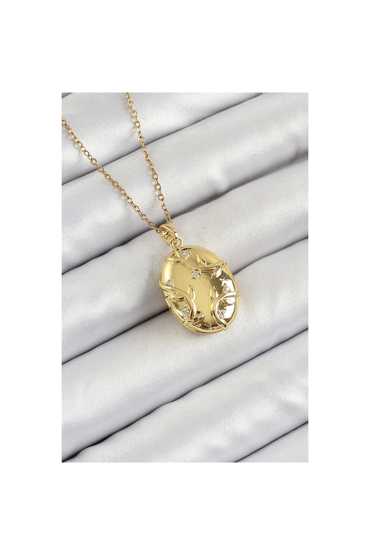 Marsilyan 316L Çelik Zincir Açılabilir Sarmaşık Model Zirkon Taşlı Gold Renk Kadın Kolye - TJ-BKO10260