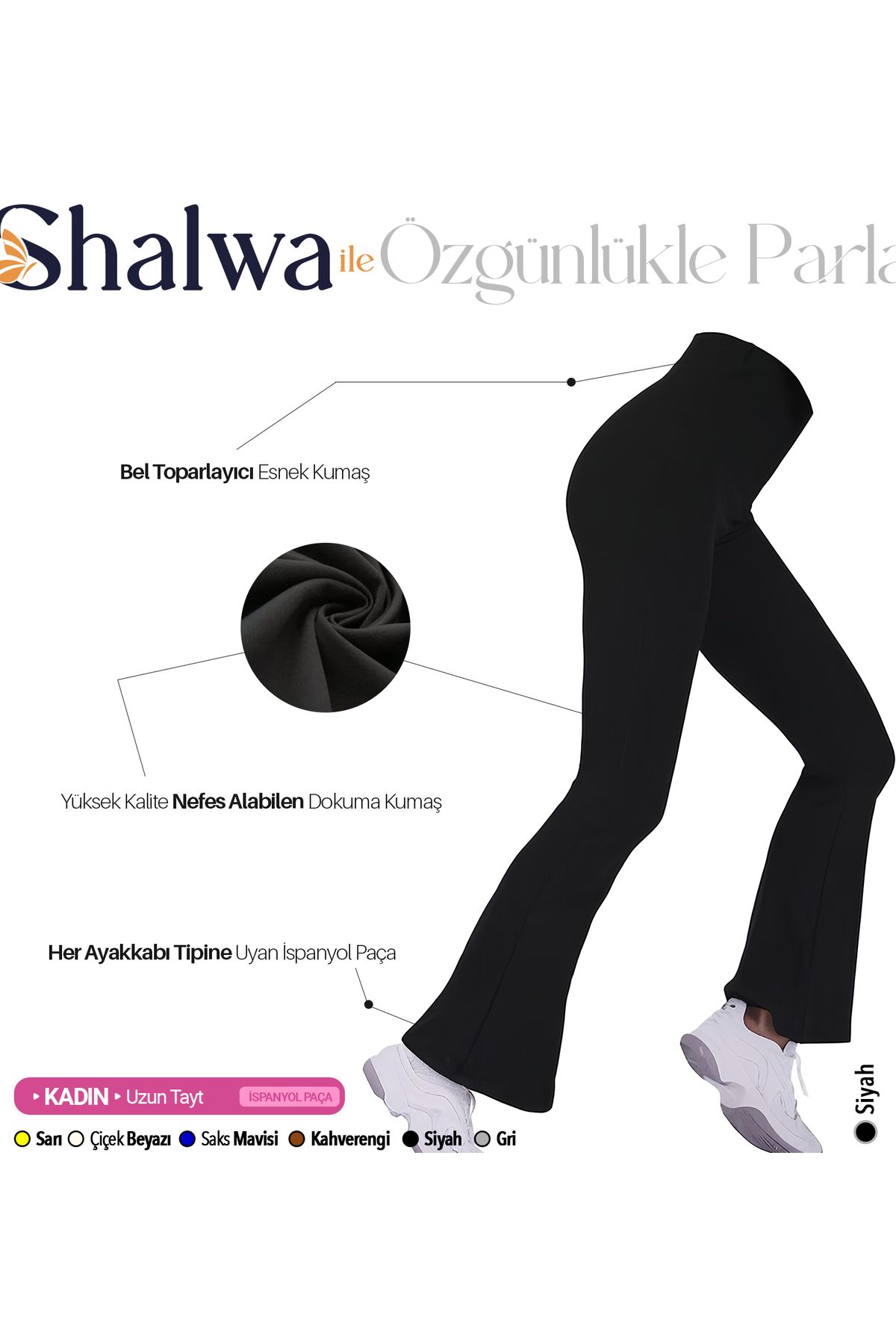 Shalwa Nefes Alabilen Bel Toparlayıcı İspanyol Paça Spor Tayt