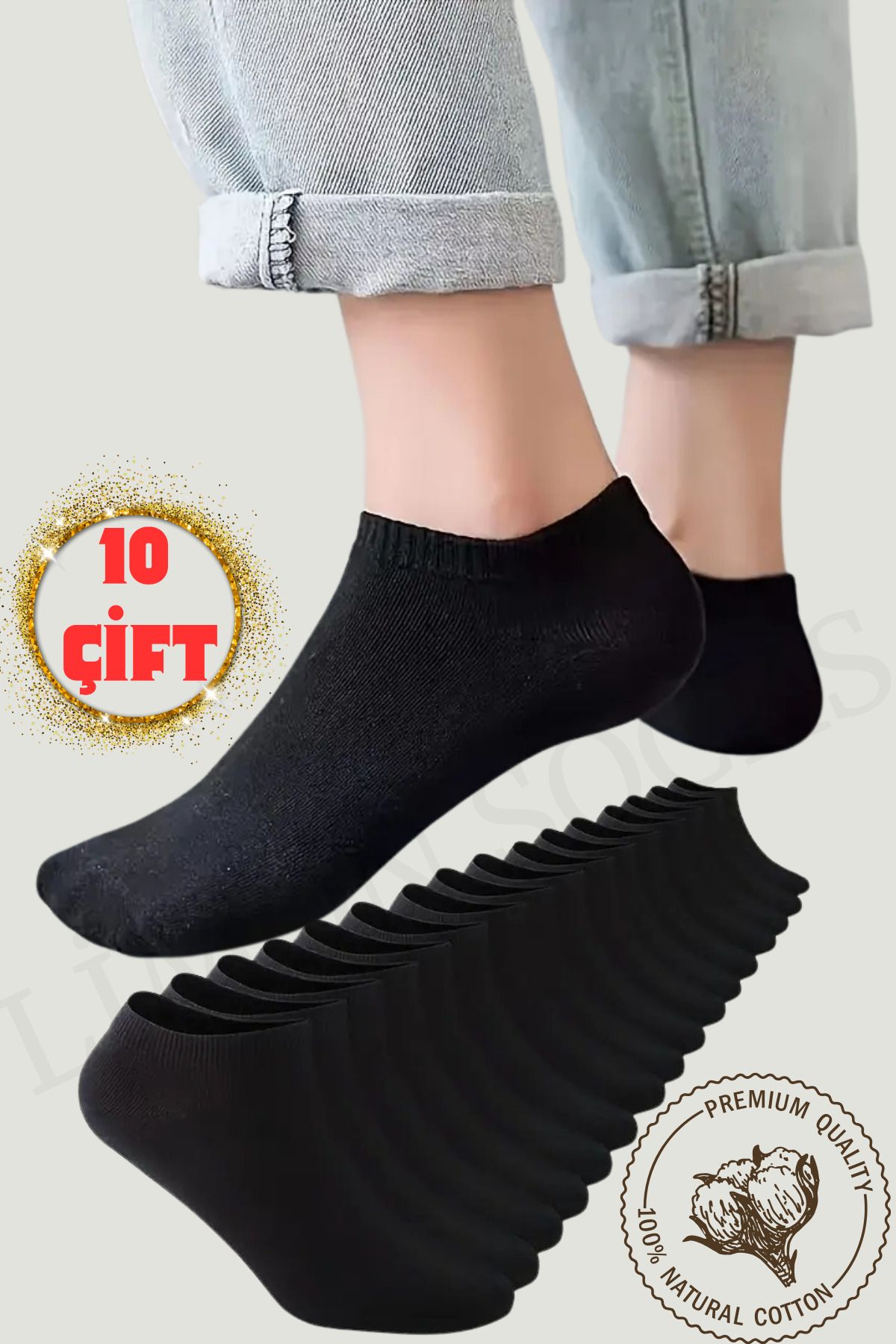 Limon Socks 10 Çift Pamuklu Penye Likralı Erkek Kadın Patik Çorap