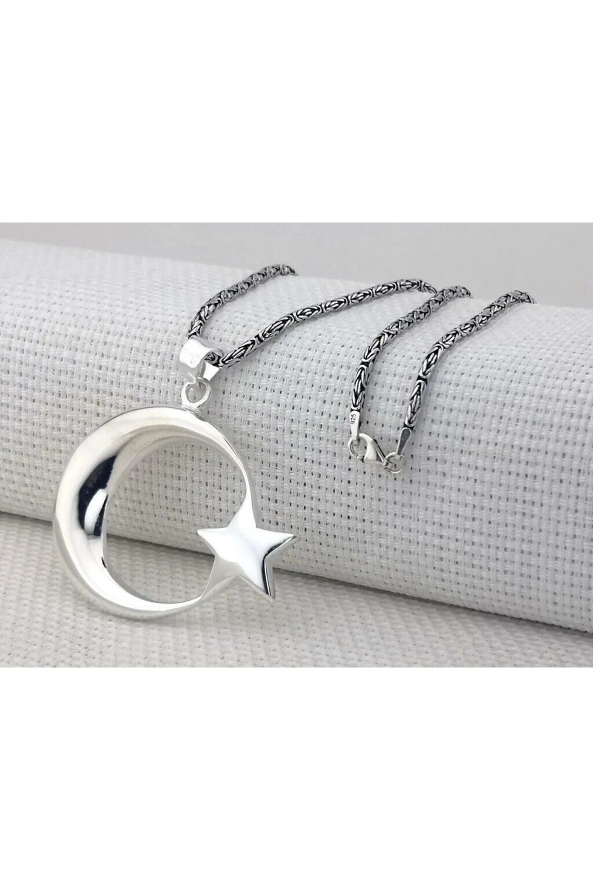 shop Ay Yıldız Büyük Boy Kral Zincirli 925 Ayar Gümüş Erkek Kolye