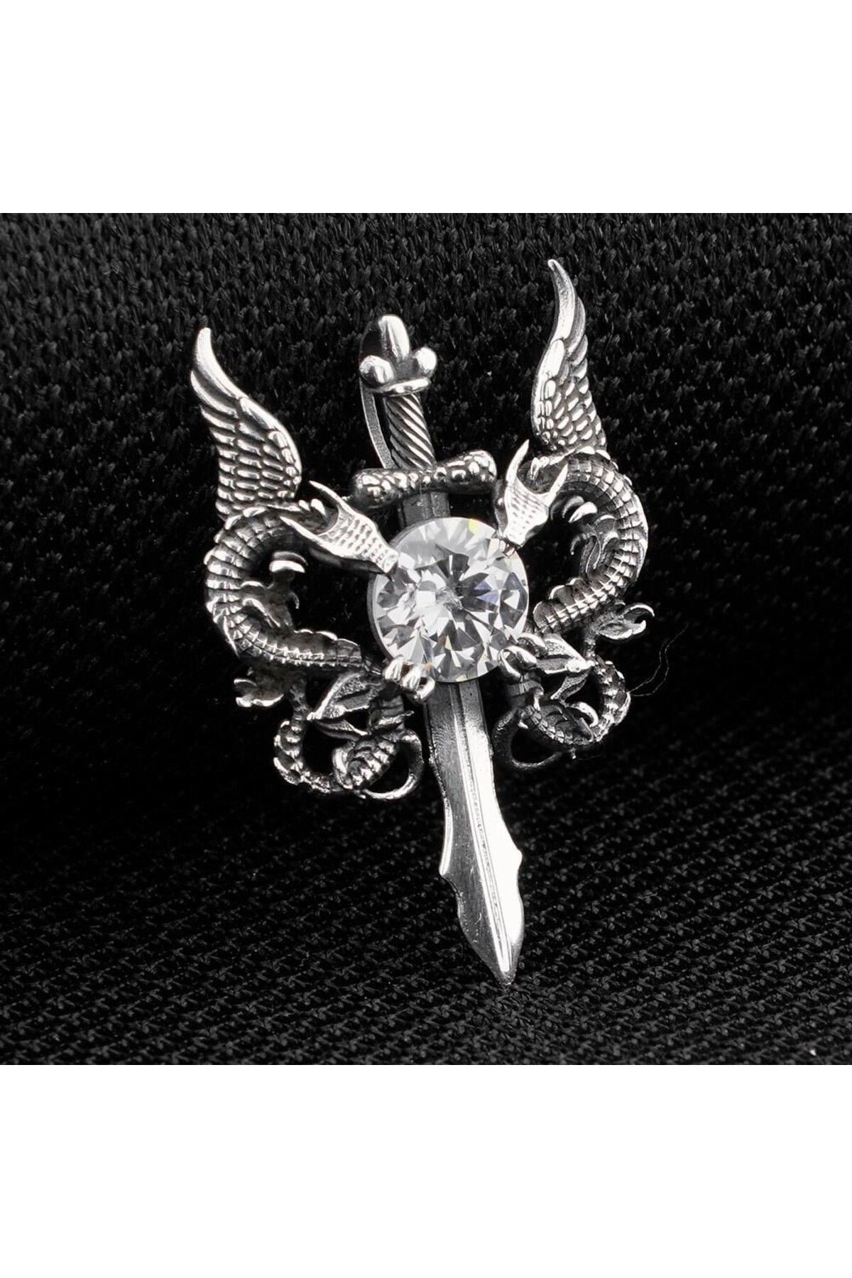 shop Ejderha Tasarımlı Zirkon Taşlı 925 Ayar Gümüş Erkek Kolye Ucu
