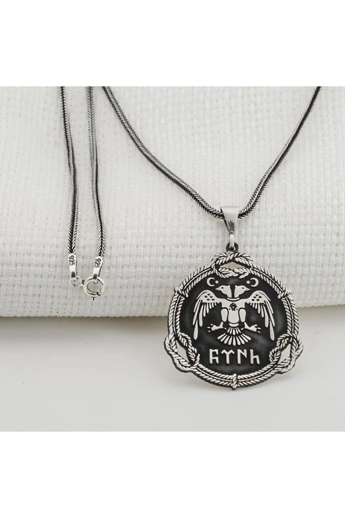 shop Çift Başlı Kartal Türk Yazılı 925 Ayar Gümüş Erkek Kolye