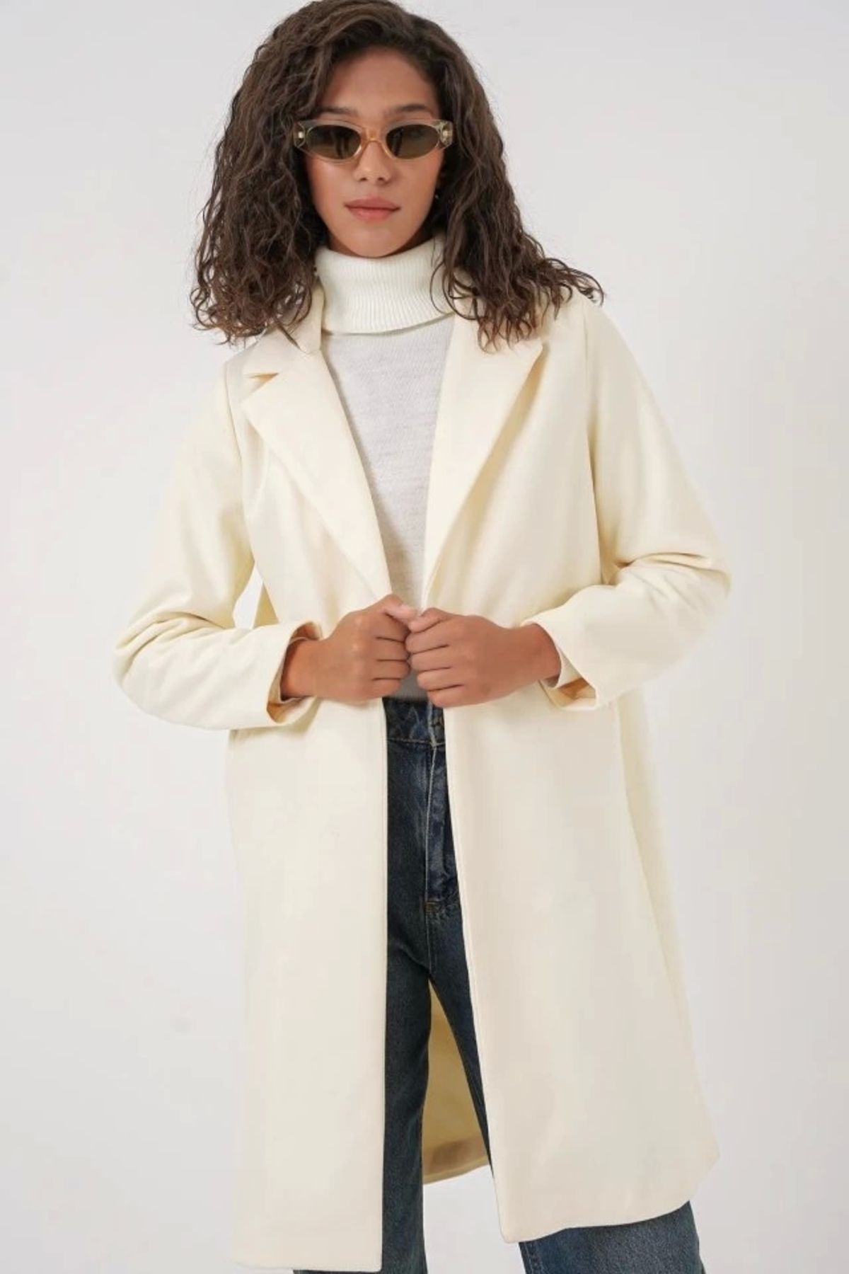 Butik 9085 Kaşe Kaban - Krem