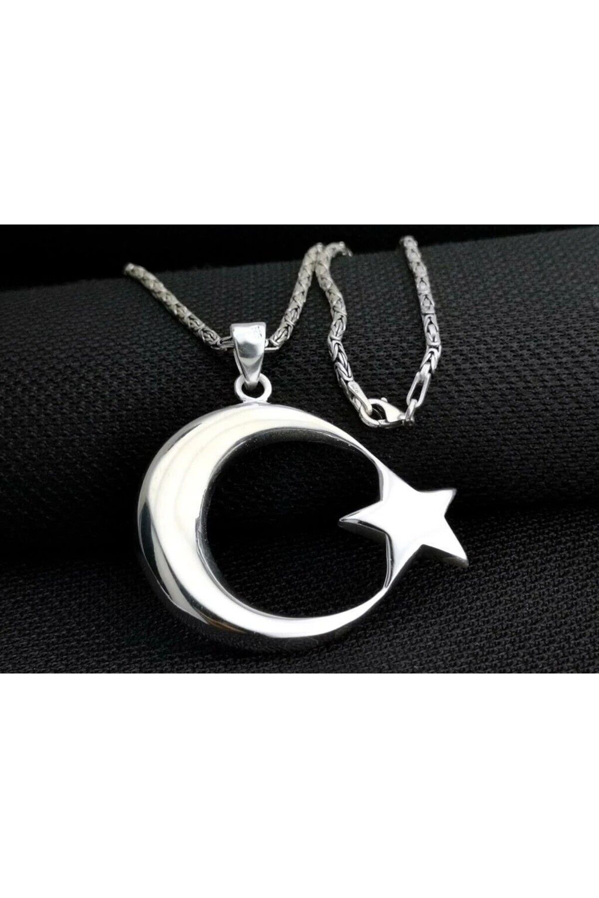 shop Ay Yıldız Büyük Boy Kral Zincirli 925 Ayar Gümüş Erkek Kolye