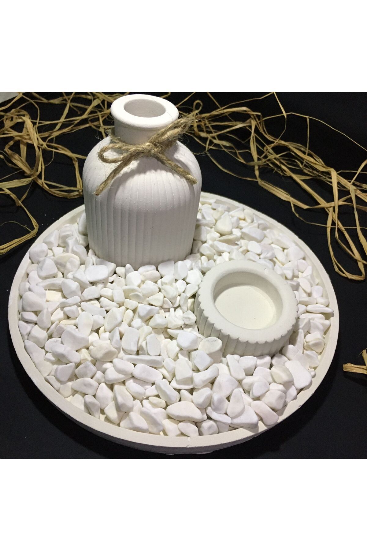 SerenityHaven Vazo Mumluk Ve Alt Tabak Ve Taş Dahil Gift Decor