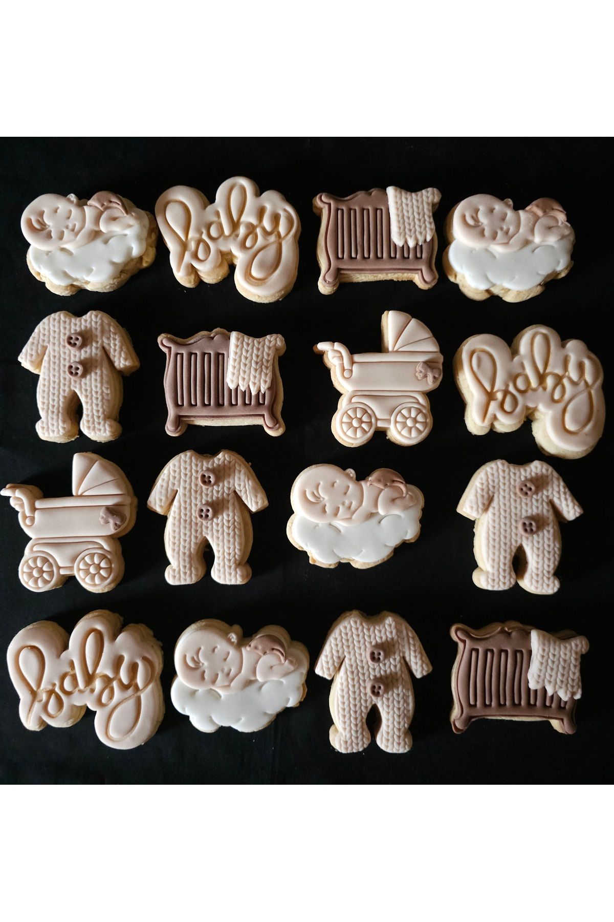 Mimosa Bakery Yenidoğan Baby Tulum Bulutta Uyuyan Bebek Beşik Bebek Arabası Kurabiye-20 Adet