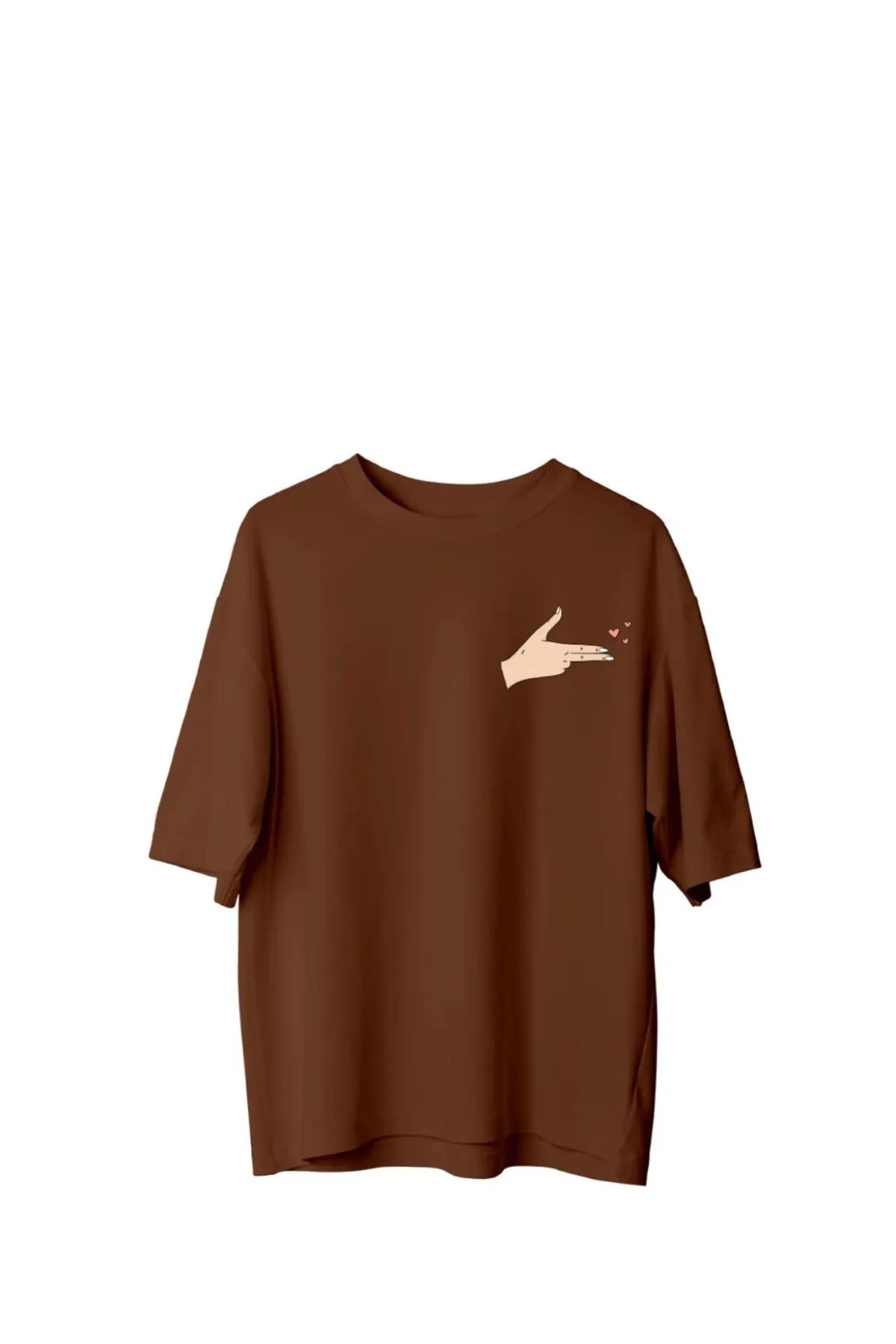 Koklonmoda Unisex Kalpli El Baskılı Oversize T-Shirt
