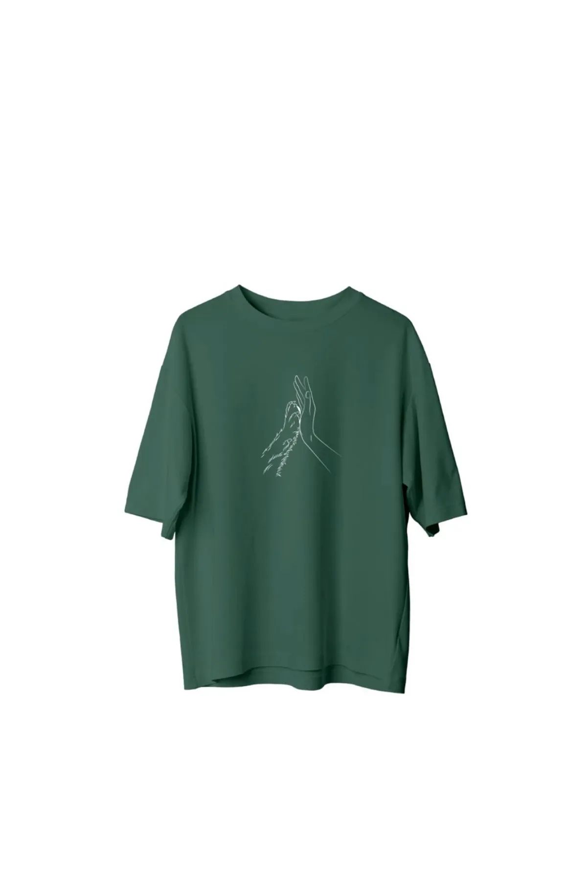 Koklonmoda Büyük Beden Unisex El Ele Köpek Baskılı Oversize T-Shirt