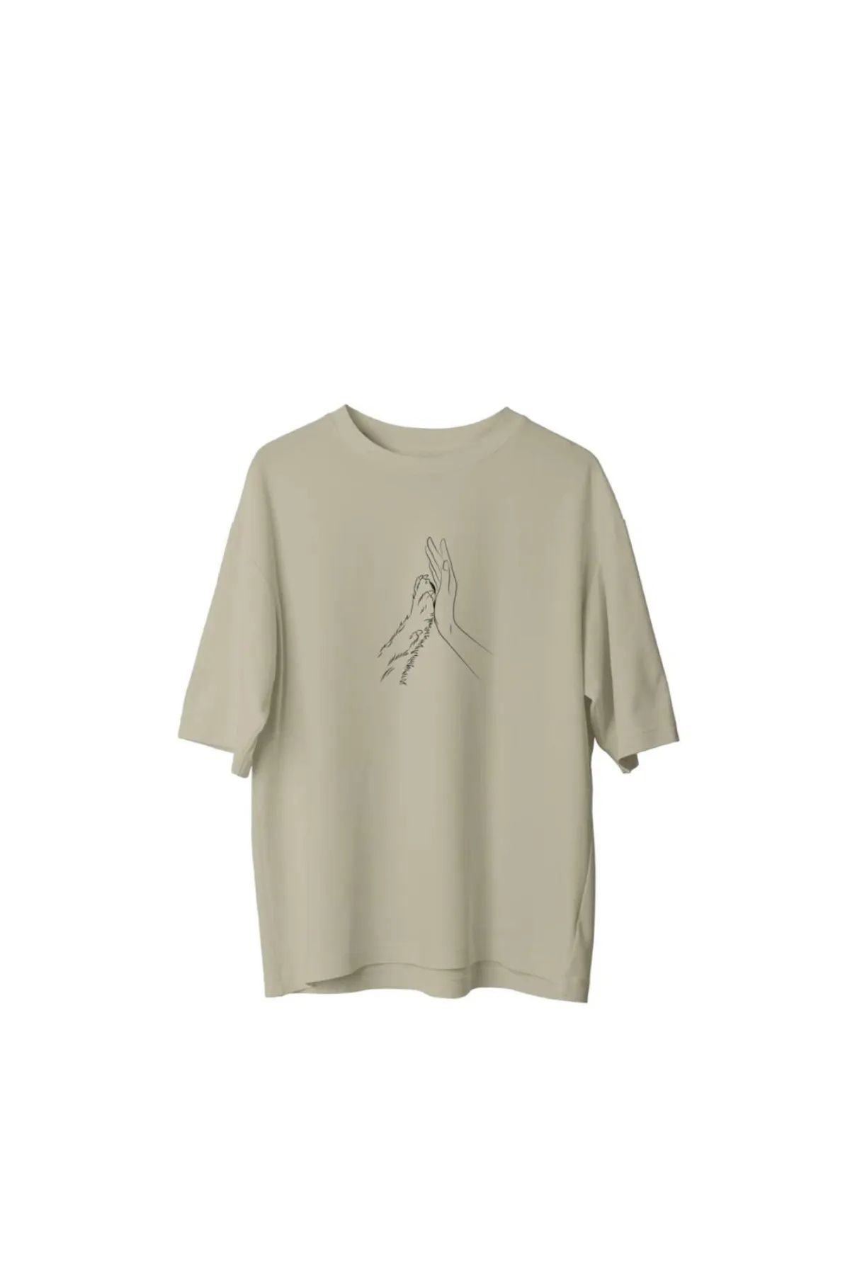 Koklonmoda Unisex El Ele Köpek Baskılı Oversize T-Shirt