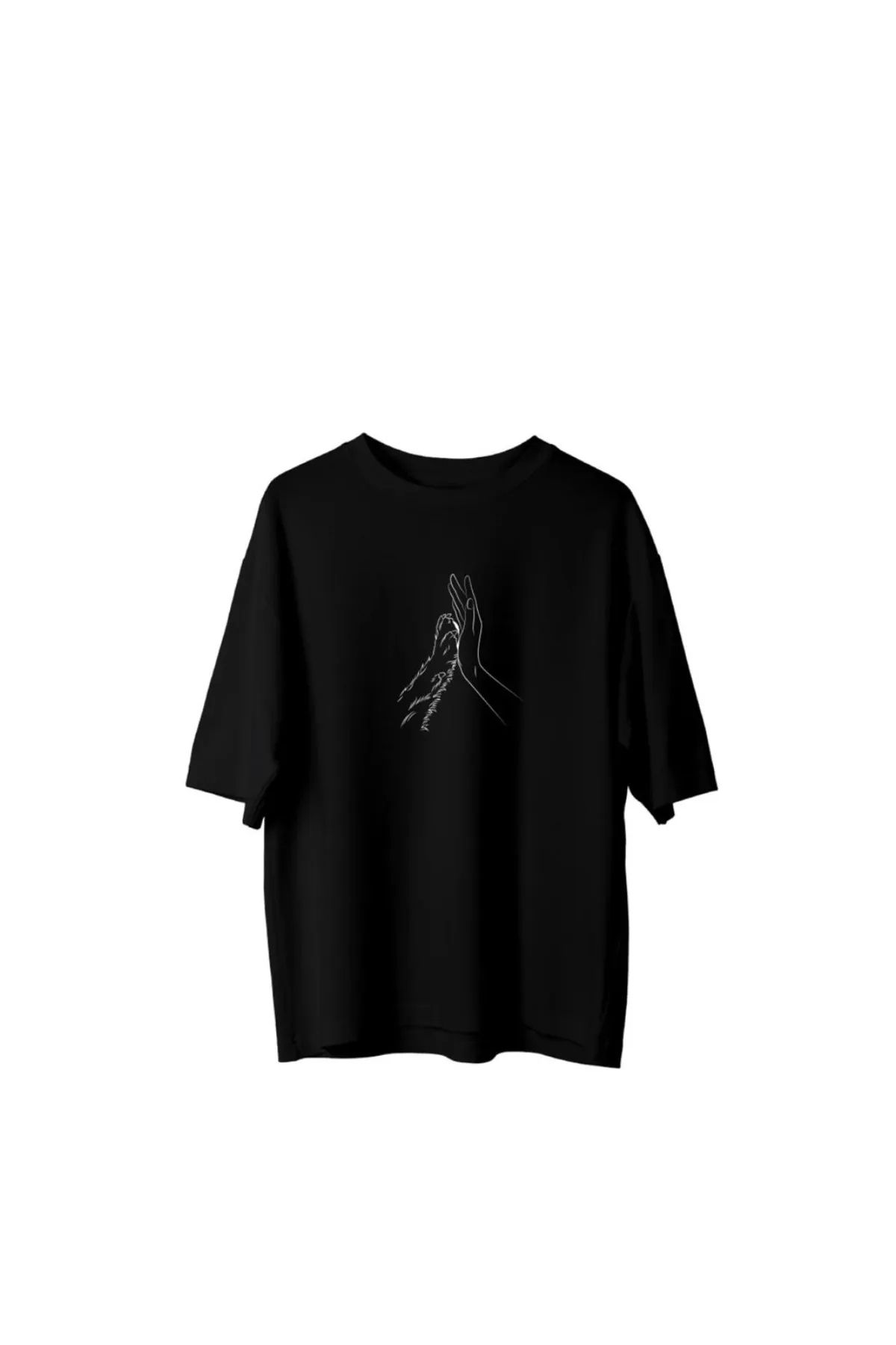 Koklonmoda Büyük Beden Unisex El Ele Köpek Baskılı Oversize T-Shirt