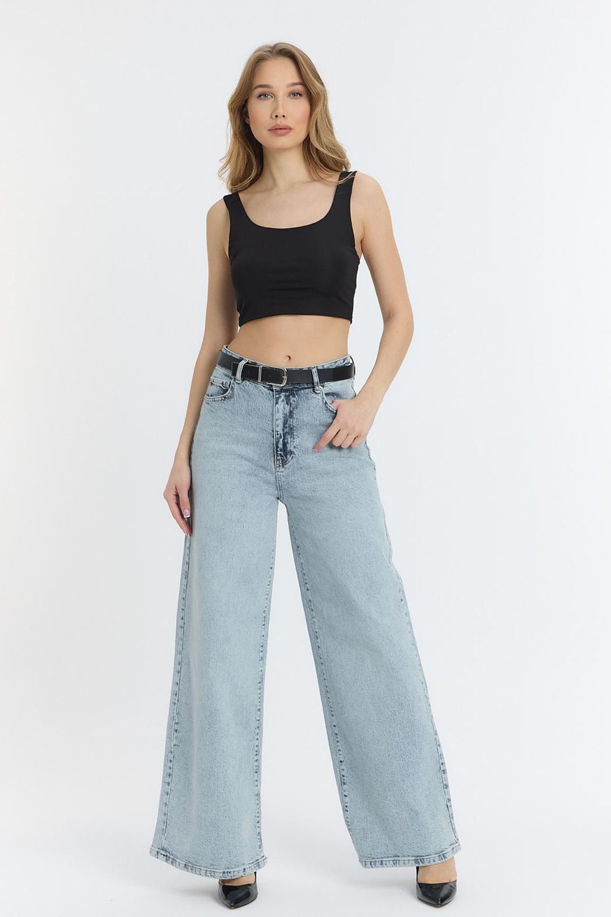 Jijass Jeans Likralı Wideleg Battal Kot Pantolon