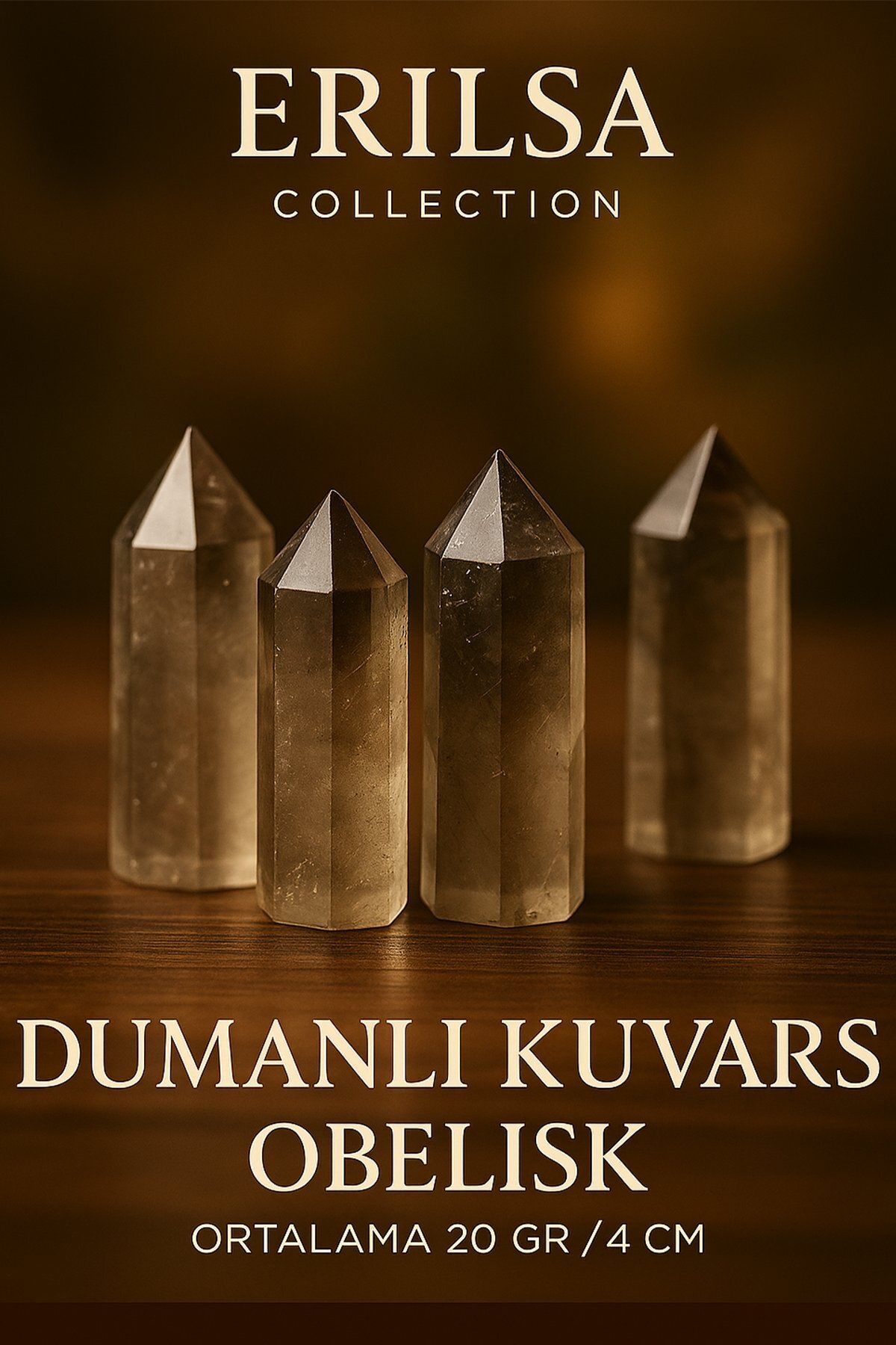 Erilsa Dumanlı Kuvars Kazık Obelisk Şifa Kristali – Negatif Enerji Temizleyici Doğal Taş Sütun