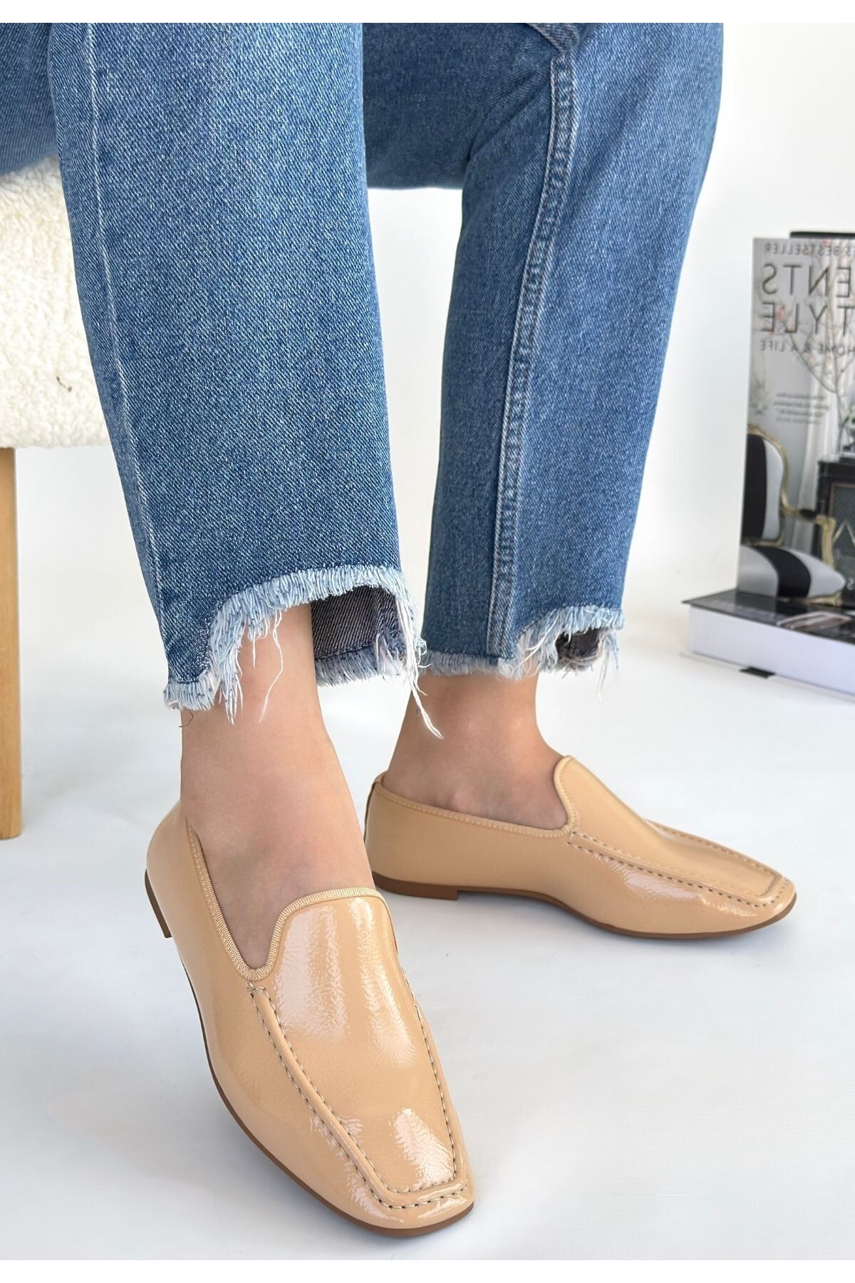 Pink Stil Betra Bej Rugan Babet Ayakkabı