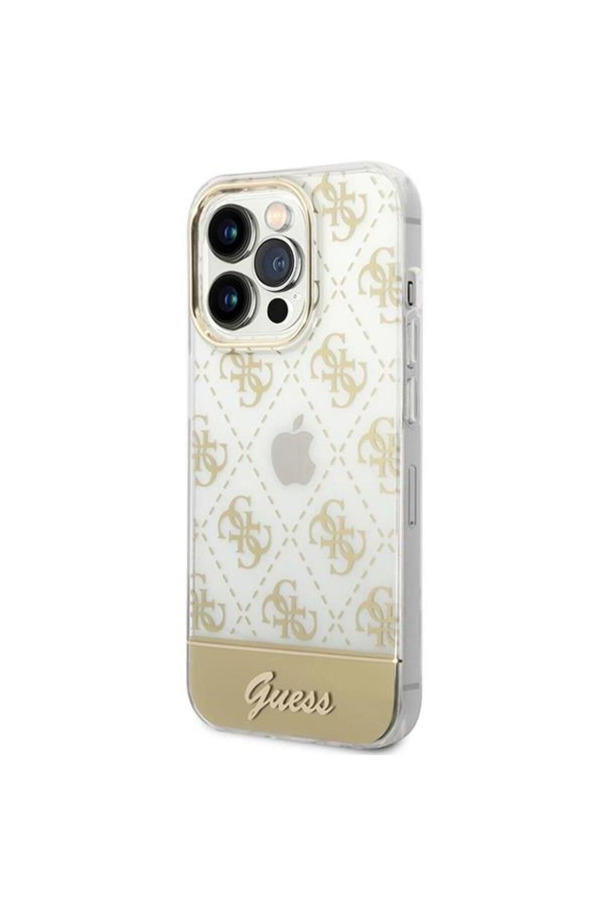Guess-Peony Glitter Script Logo iPhone 14 Pro Case Gold 3