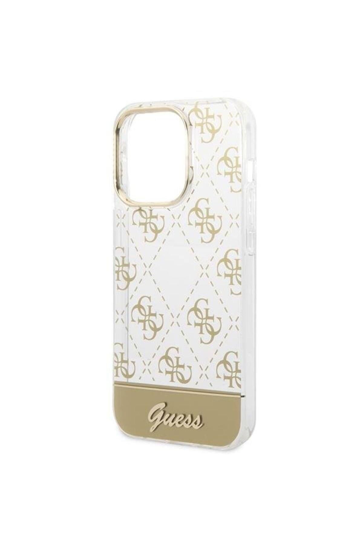 Guess-Peony Glitter Script Logo iPhone 14 Pro Case Gold 6