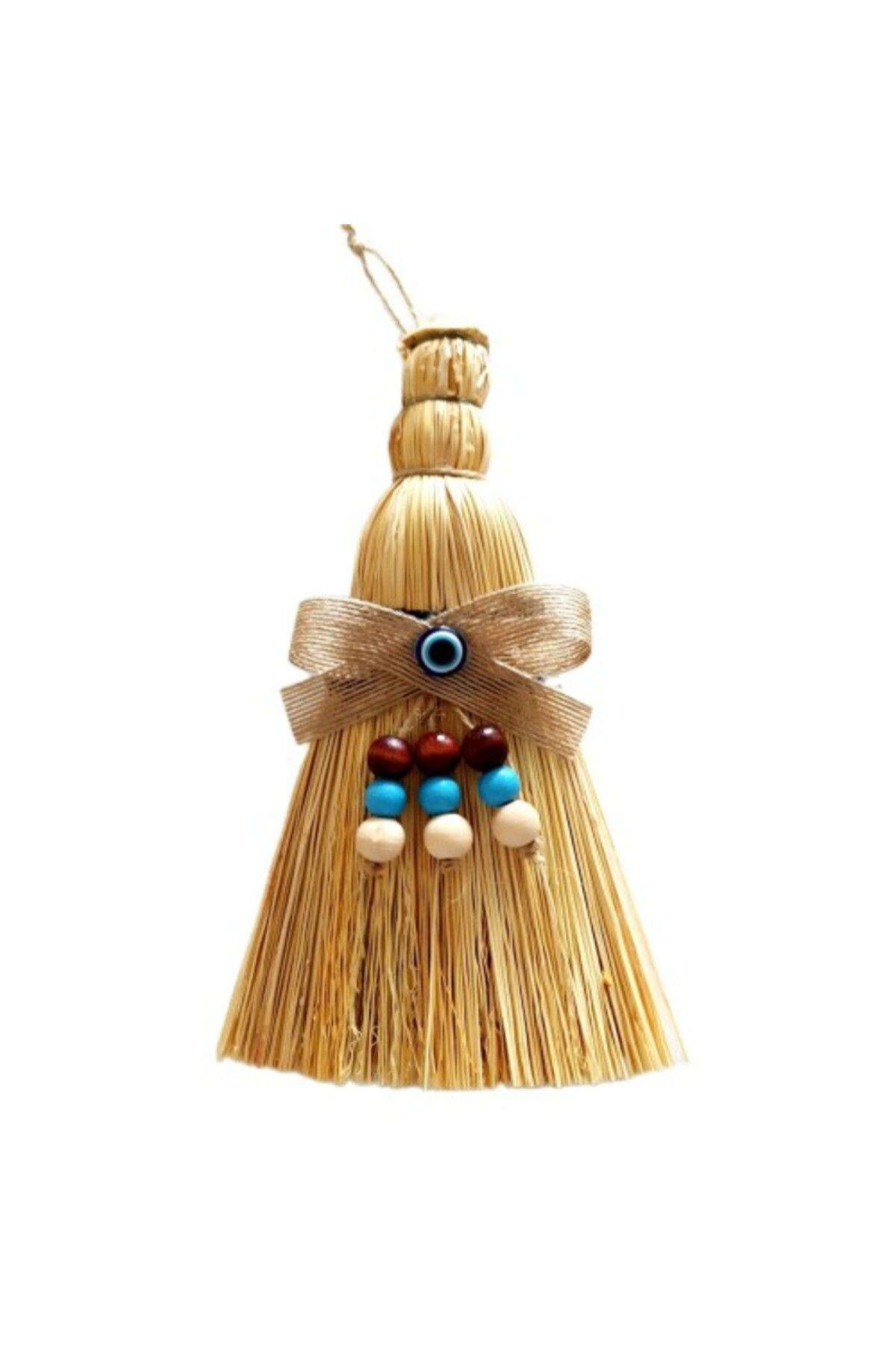 SAVA HOME COLLECTİON Otantik Ahşap Boncuklu Nazarlıklı Otantik Mini Süpürge Duvar Süsü