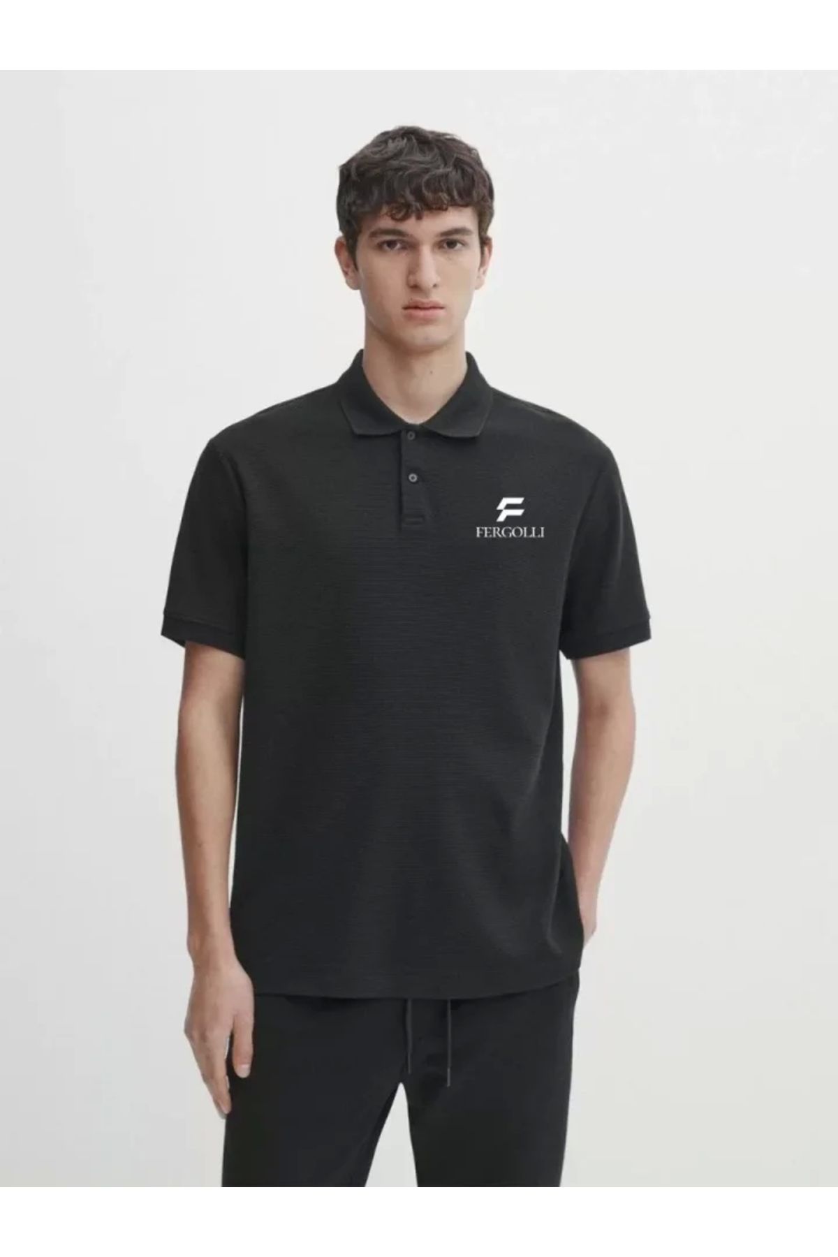 Butik Yakası Düğmeli Yakalı Pike Baskılı T-Shirt - Beyaz
