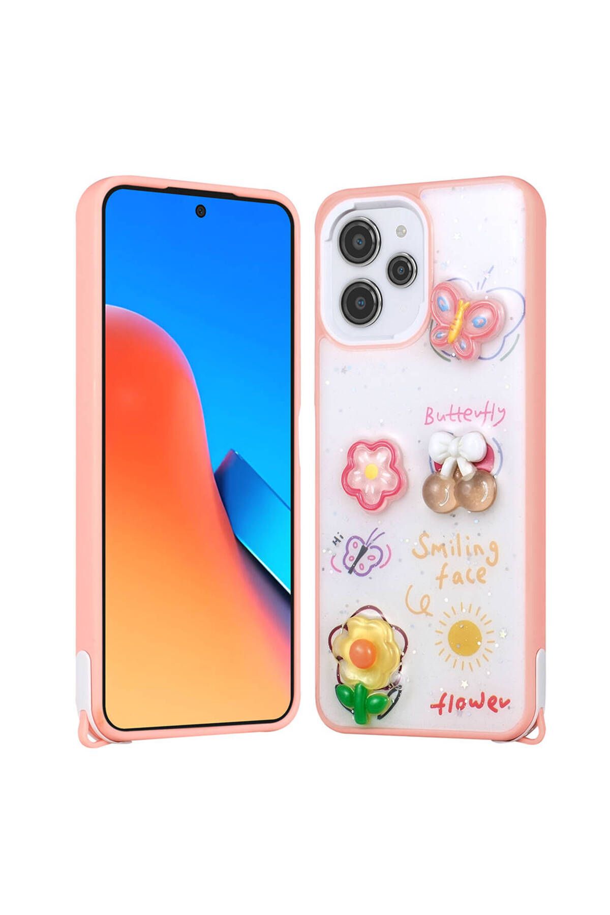 Başkenttekno Xiaomi Redmi 12 4G Kılıf Parlayan Simli Kabartma Figürlü Cevze Kapak