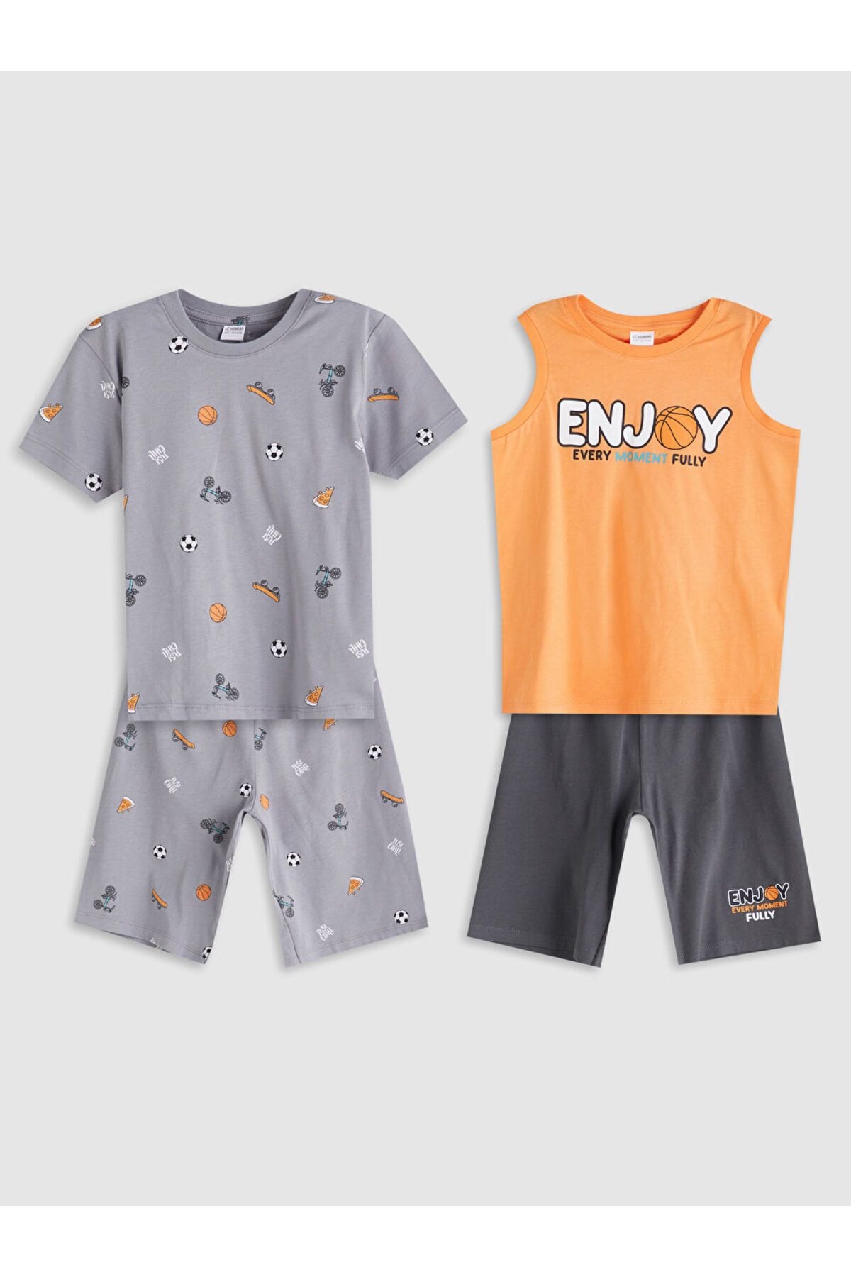 LC Waikiki LCW Kids Turuncu Baskılı Erkek Çocuk Şortlu Pijama Takım 2'li