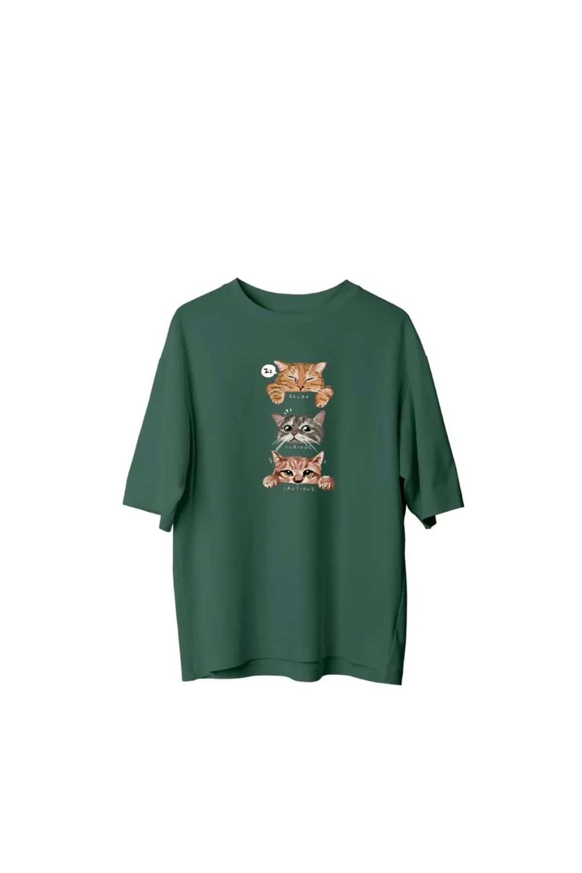 Koklonmoda Unisex Kedicik Baskılı Oversize T-Shirt