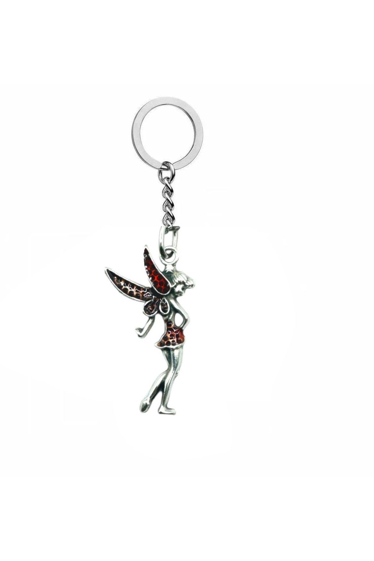 Herşey Nota Kırmızı Tinkerbell Figürlü Unisex Metal Anahtarlık – Masalsı ve Fantastik Aksesuar