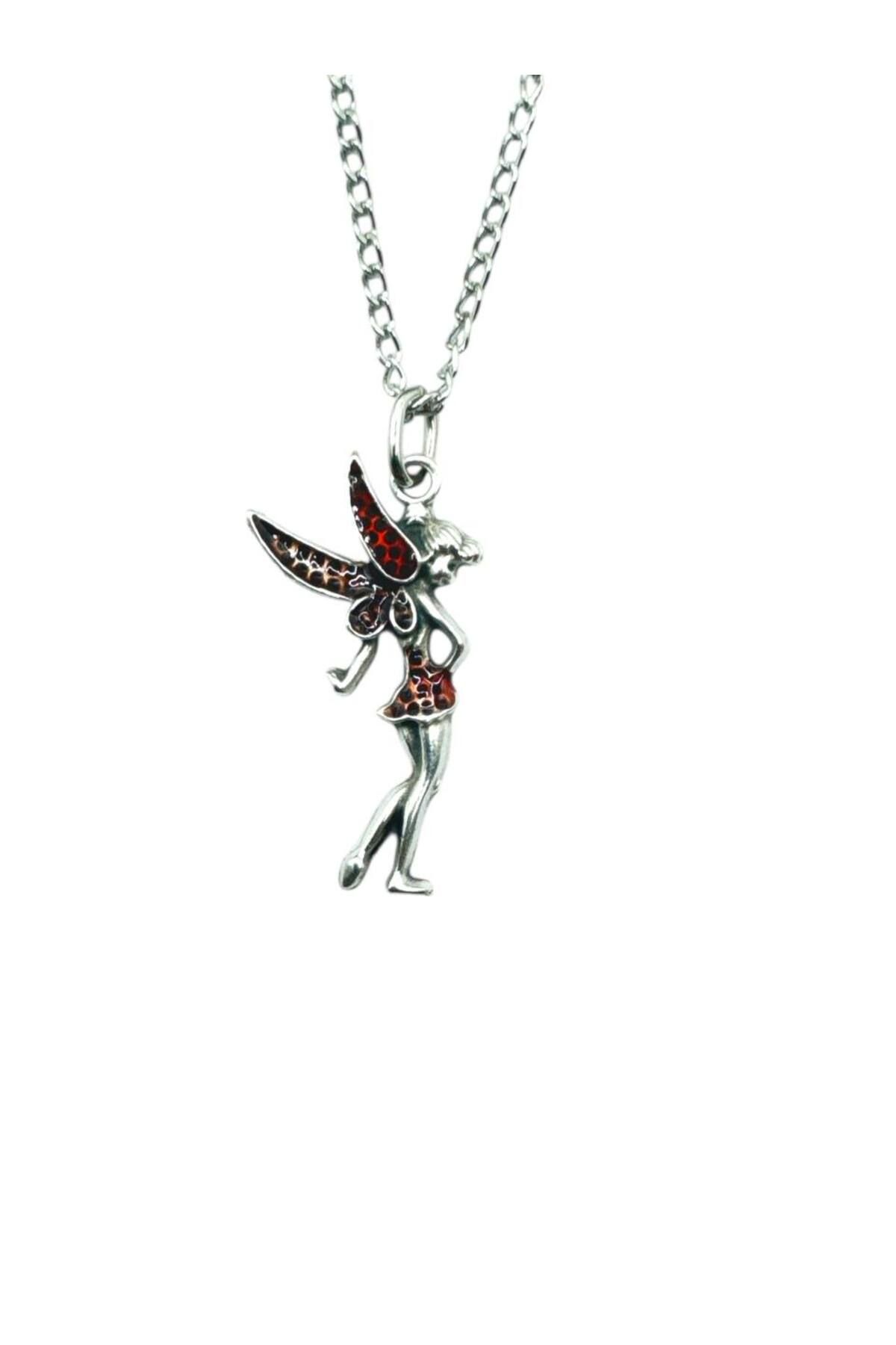 Herşey Nota Kırmızı Tinkerbell Figürlü Unisex Kolye – 60 cm Zincirli Masalsı ve Fantastik Tasarım