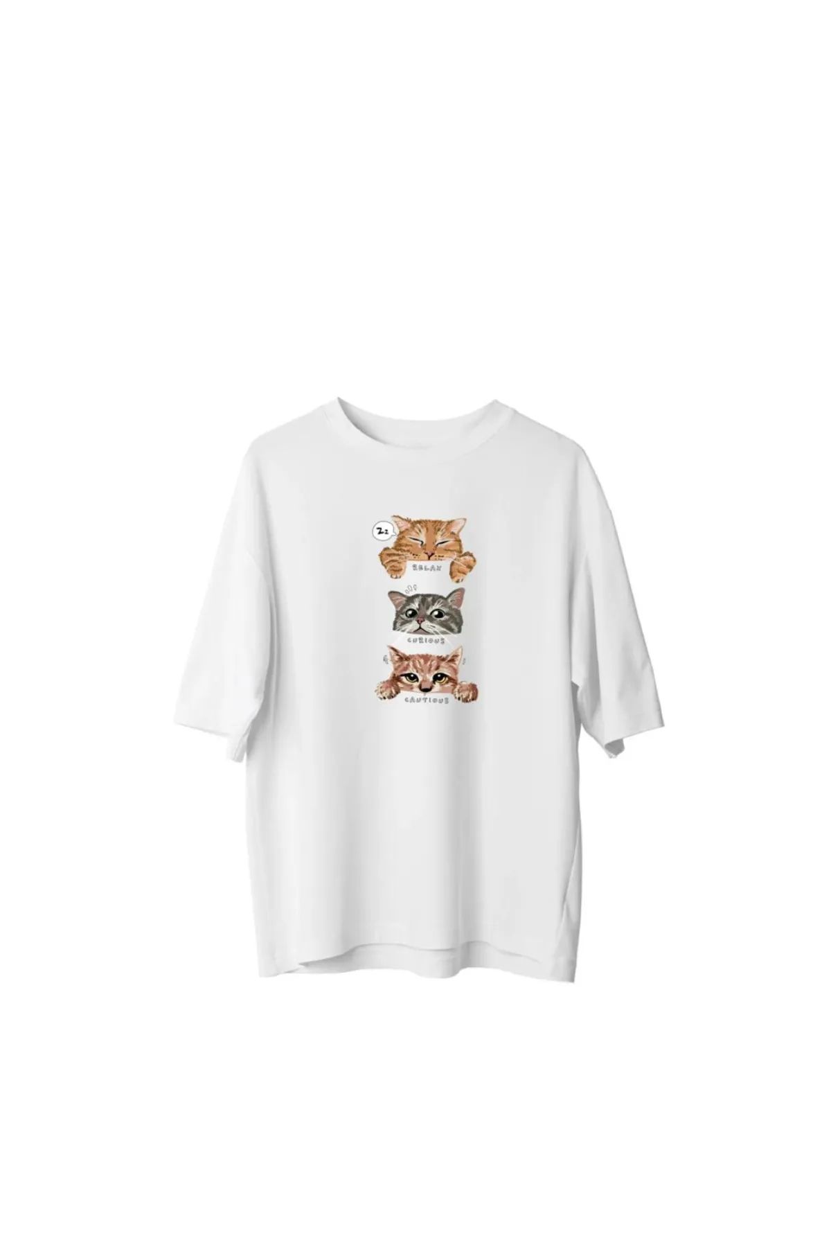 Koklonmoda Unisex Kedicik Baskılı Oversize T-Shirt