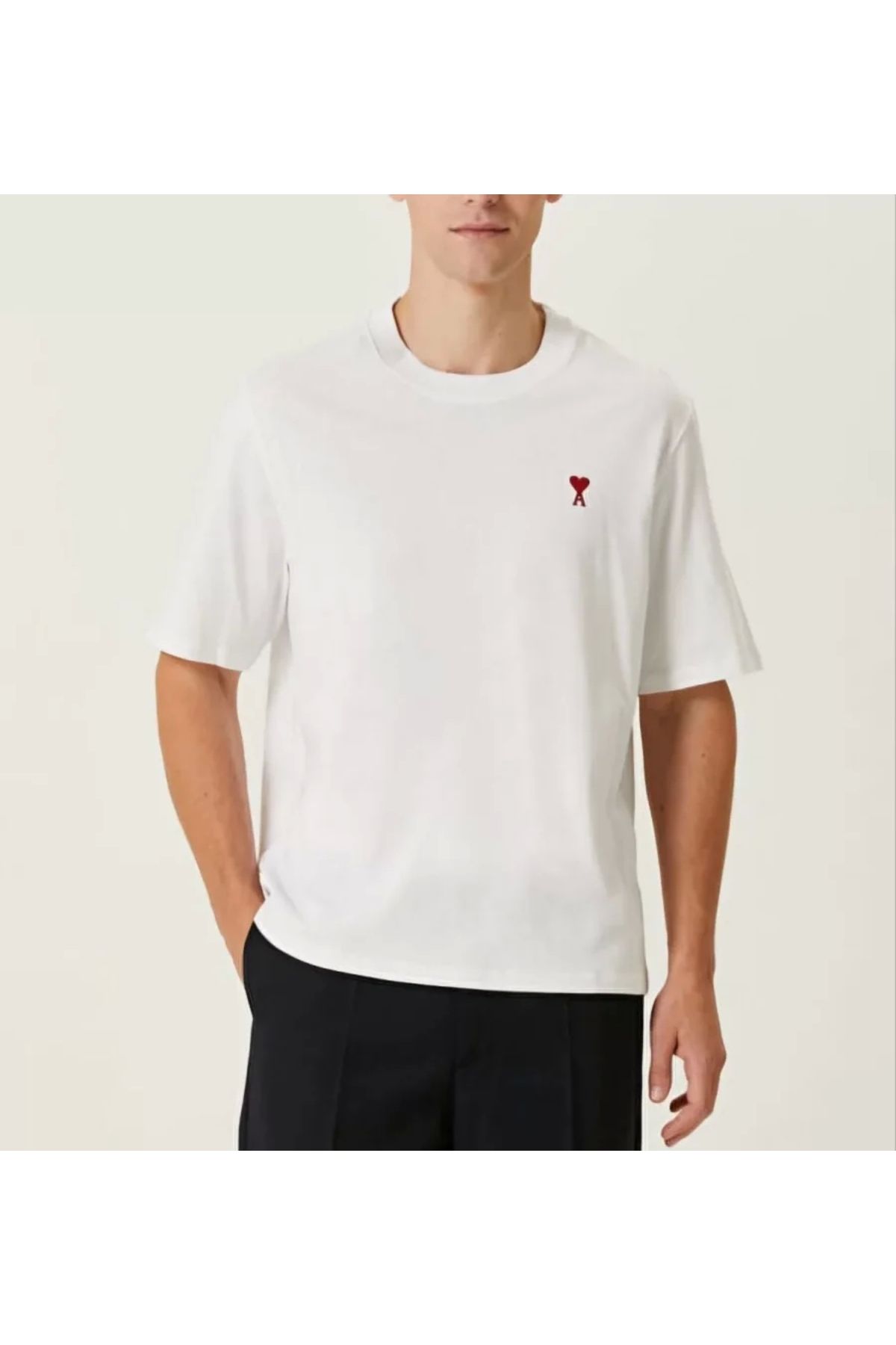 Butik Unisex Bisiklet Yaka Baskılı Oversize T-Shirt - Beyaz