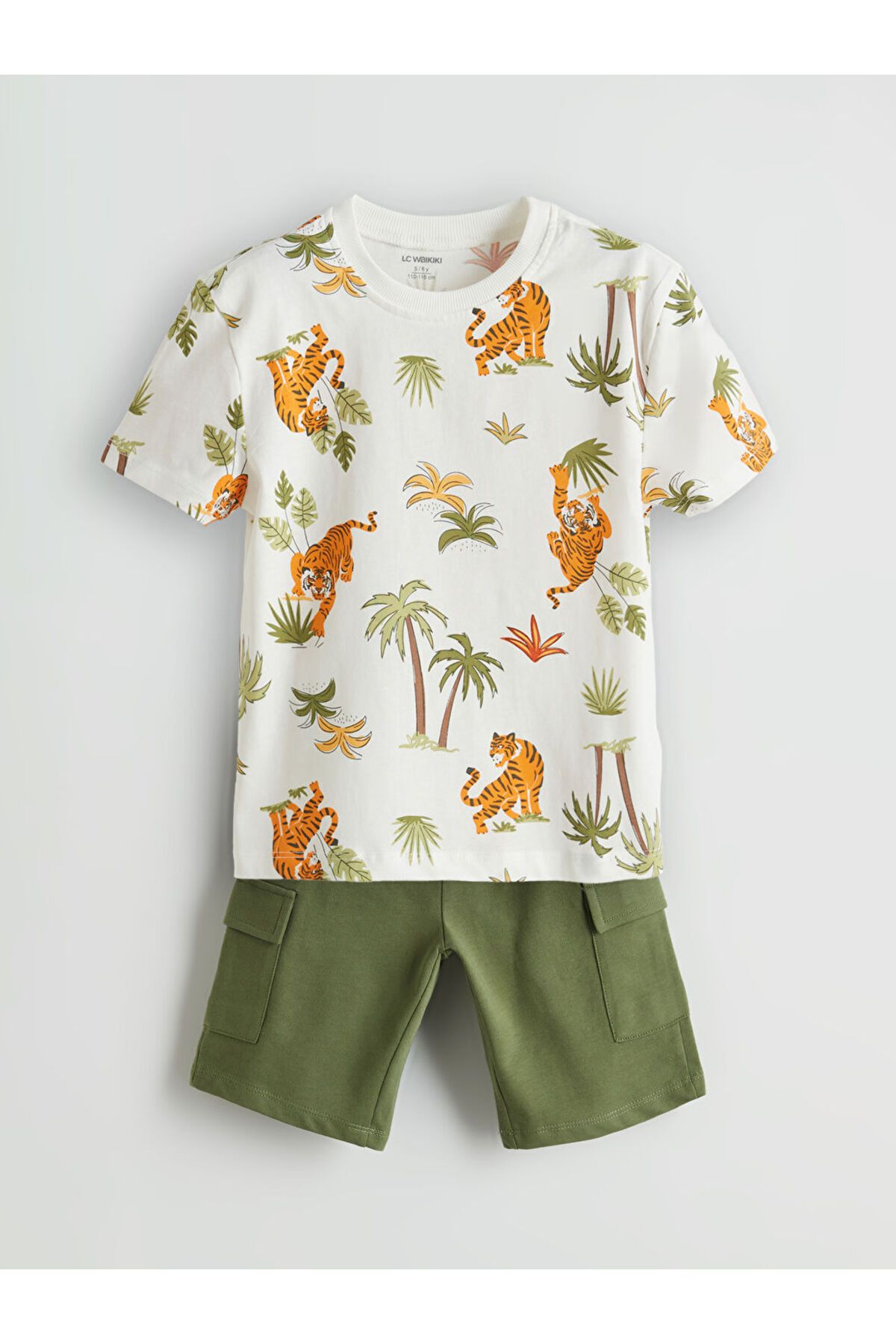 LC Waikiki LCW Kids Ekru Baskılı Erkek Çocuk Tişört ve Şort 2'li