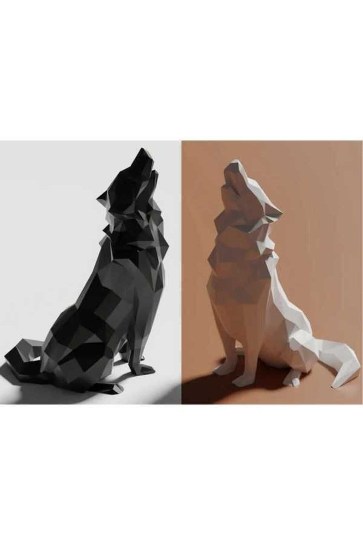 NozzleCraft Low Poly Kurt Heykeli - Dekoratif 3D Model Figür - Modern Tasarım (Siyah & Beyaz)