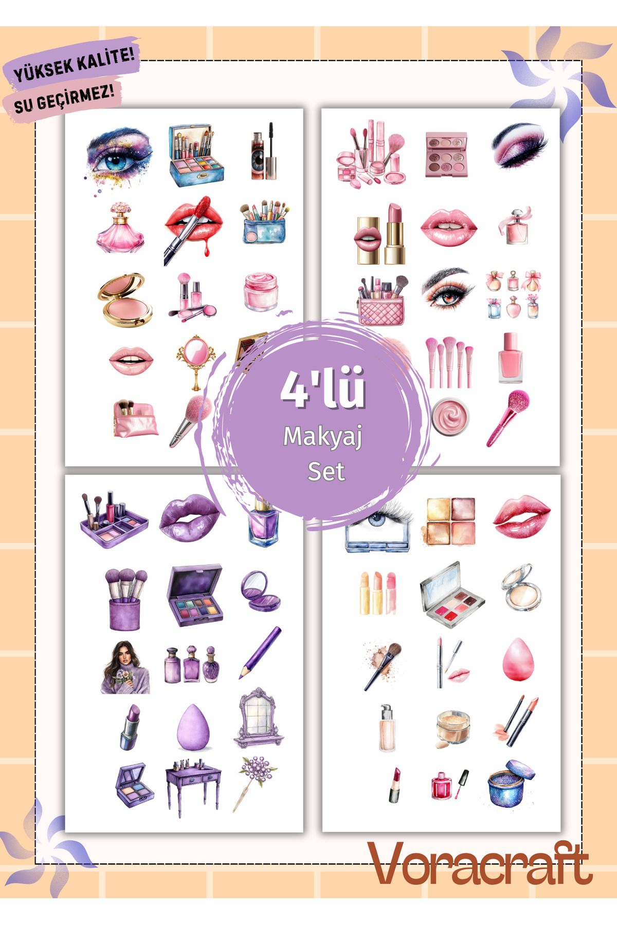 VORACRAFT 4'lü Makyaj Sticker Set Ajanda Bullet Journal Set A057